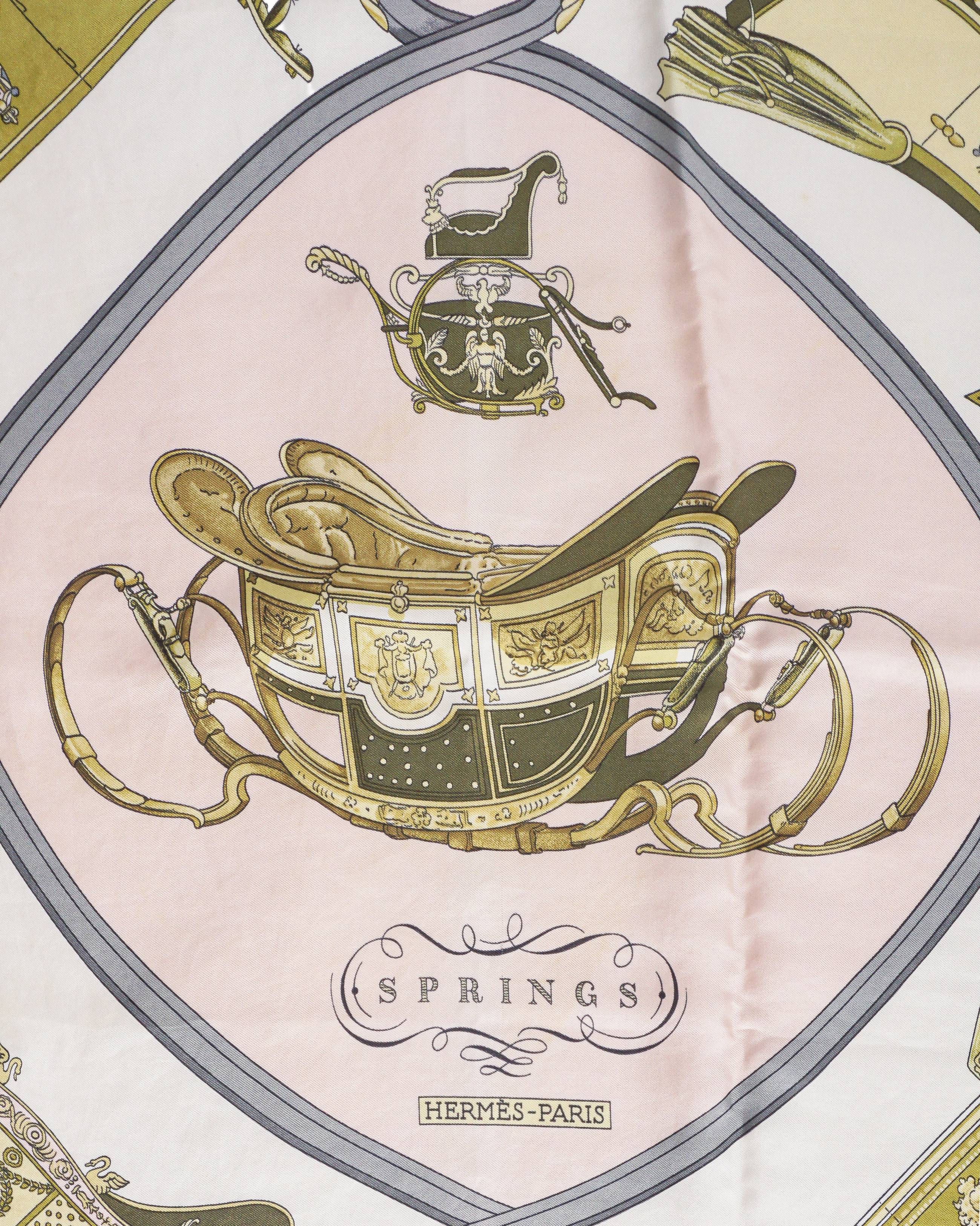 Hermès Vintage Pink & Gold Springs Silk Carre Scarf By Ledoux