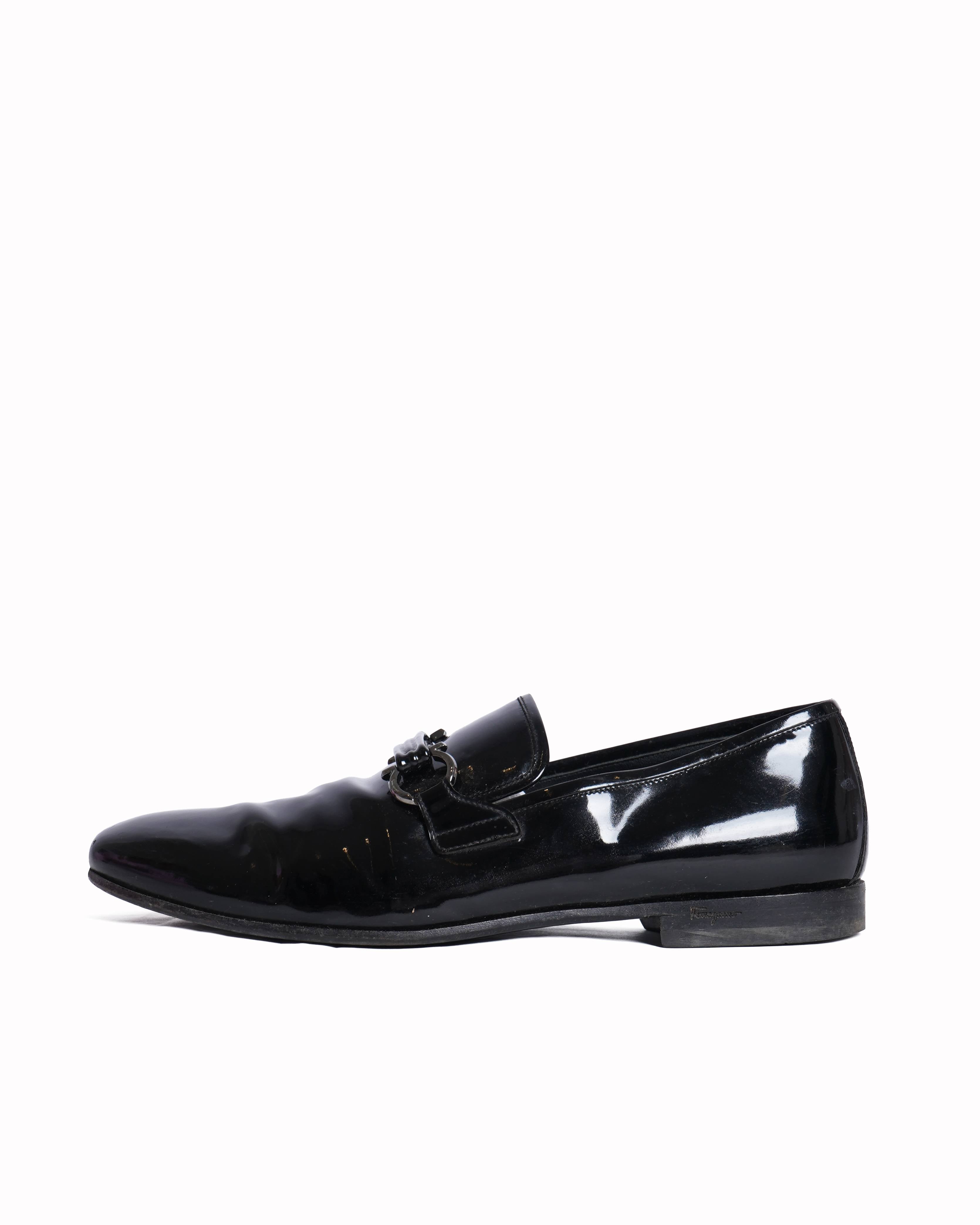 Salvatore Ferragamo black patent leather shoes