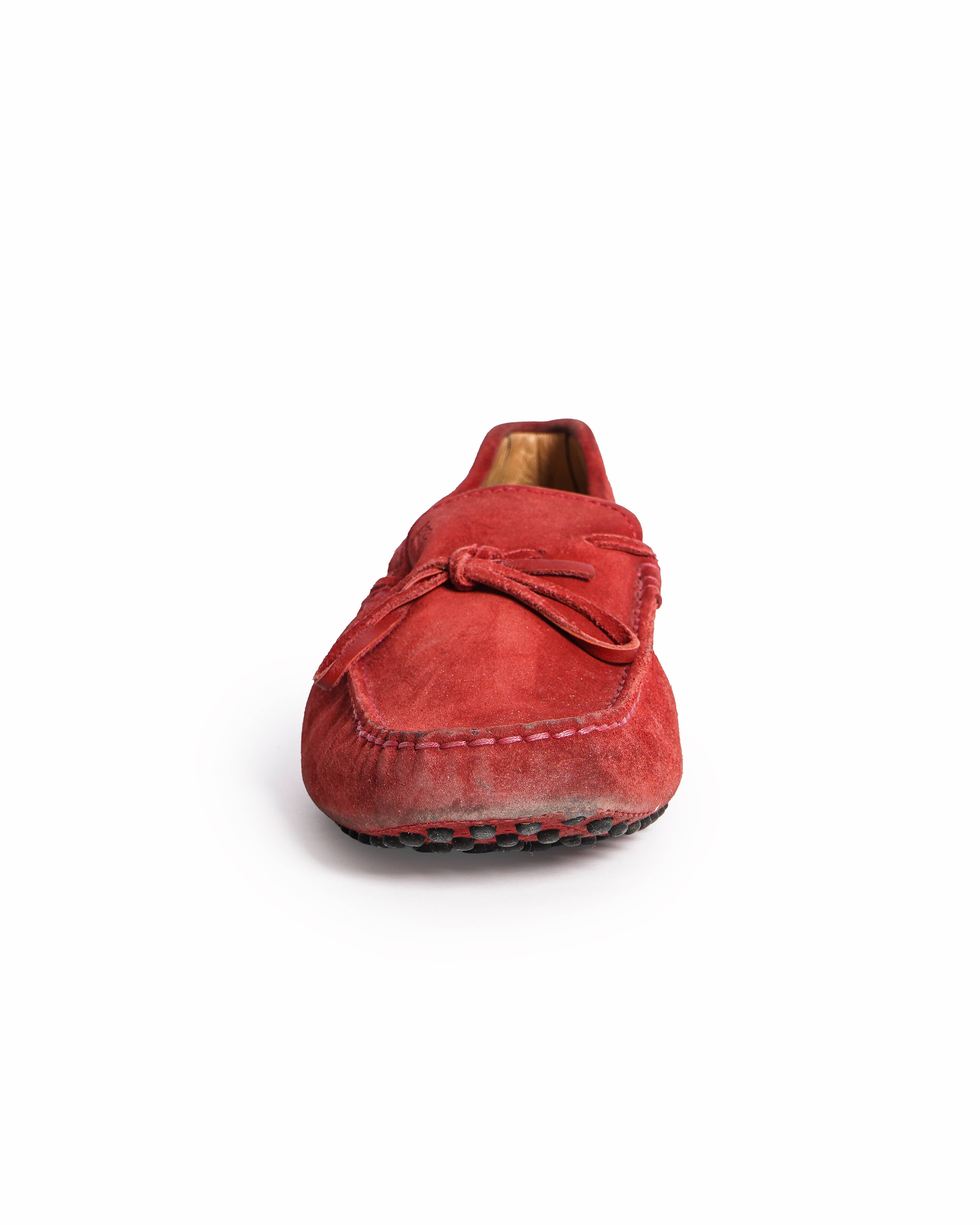 Tod's Gommini Red Suede Driving Shoes