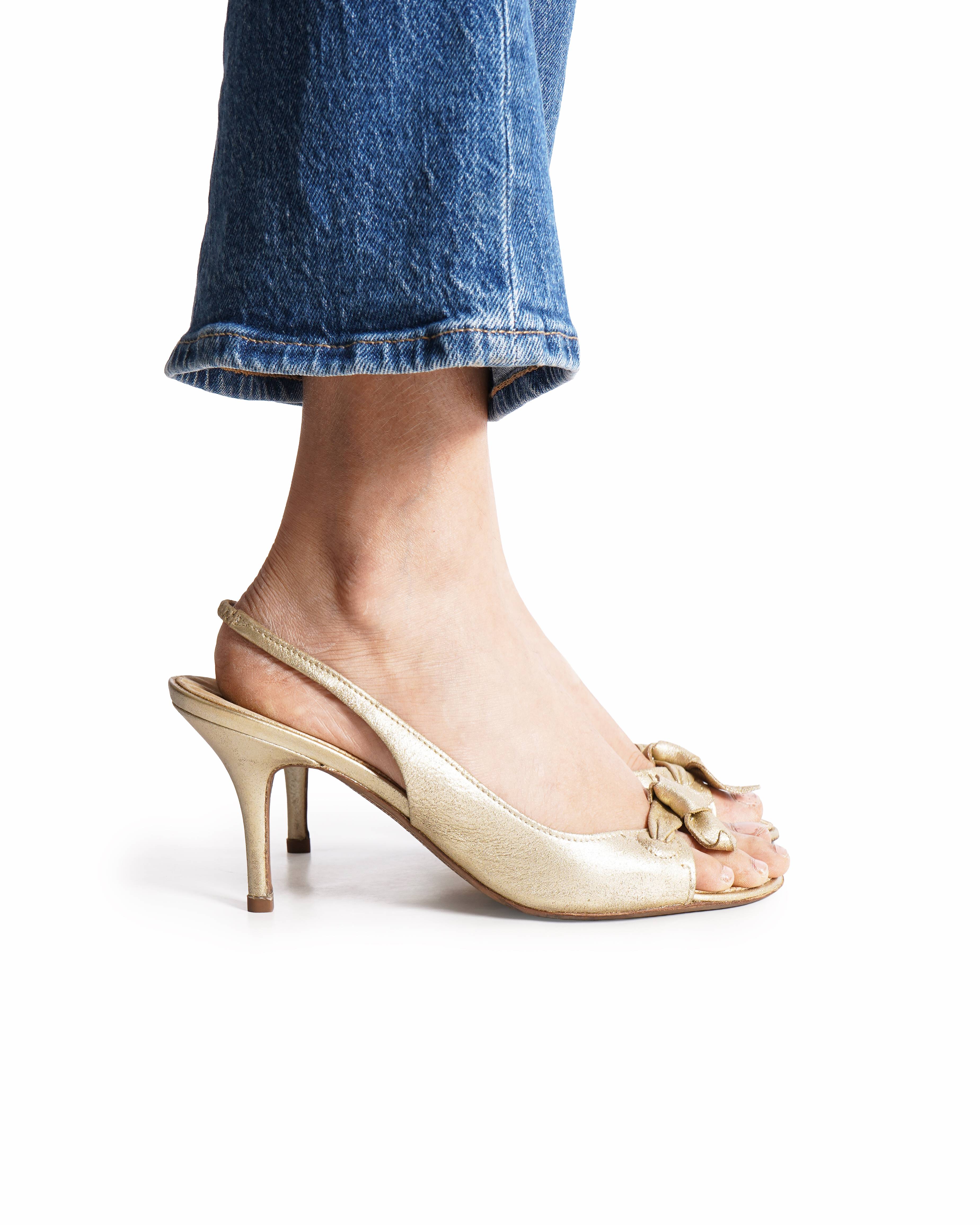 Bally Gold Tone Slingback Bow Heels