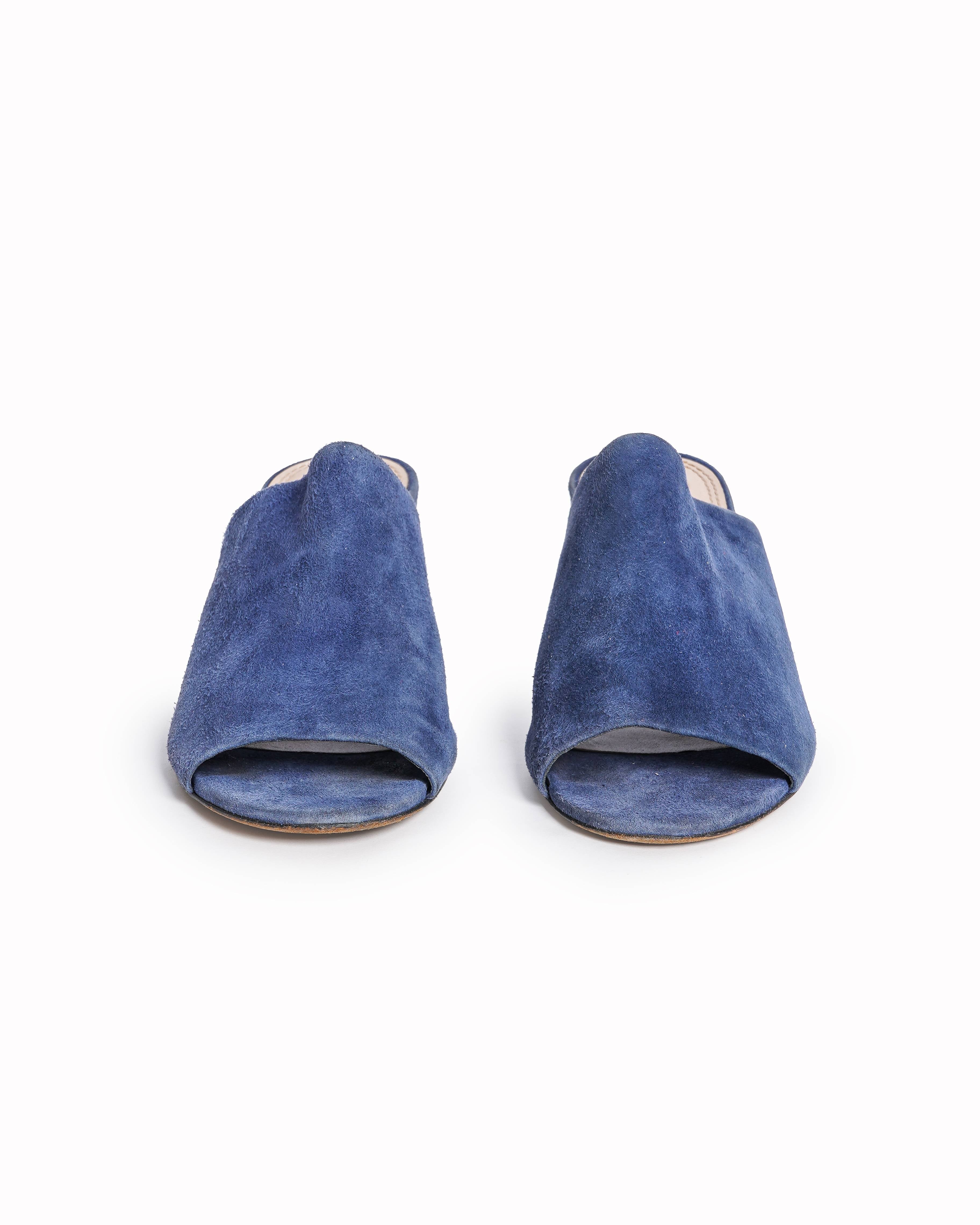 Tory Burch Blue Suede Peep-Toe Mule Sandals