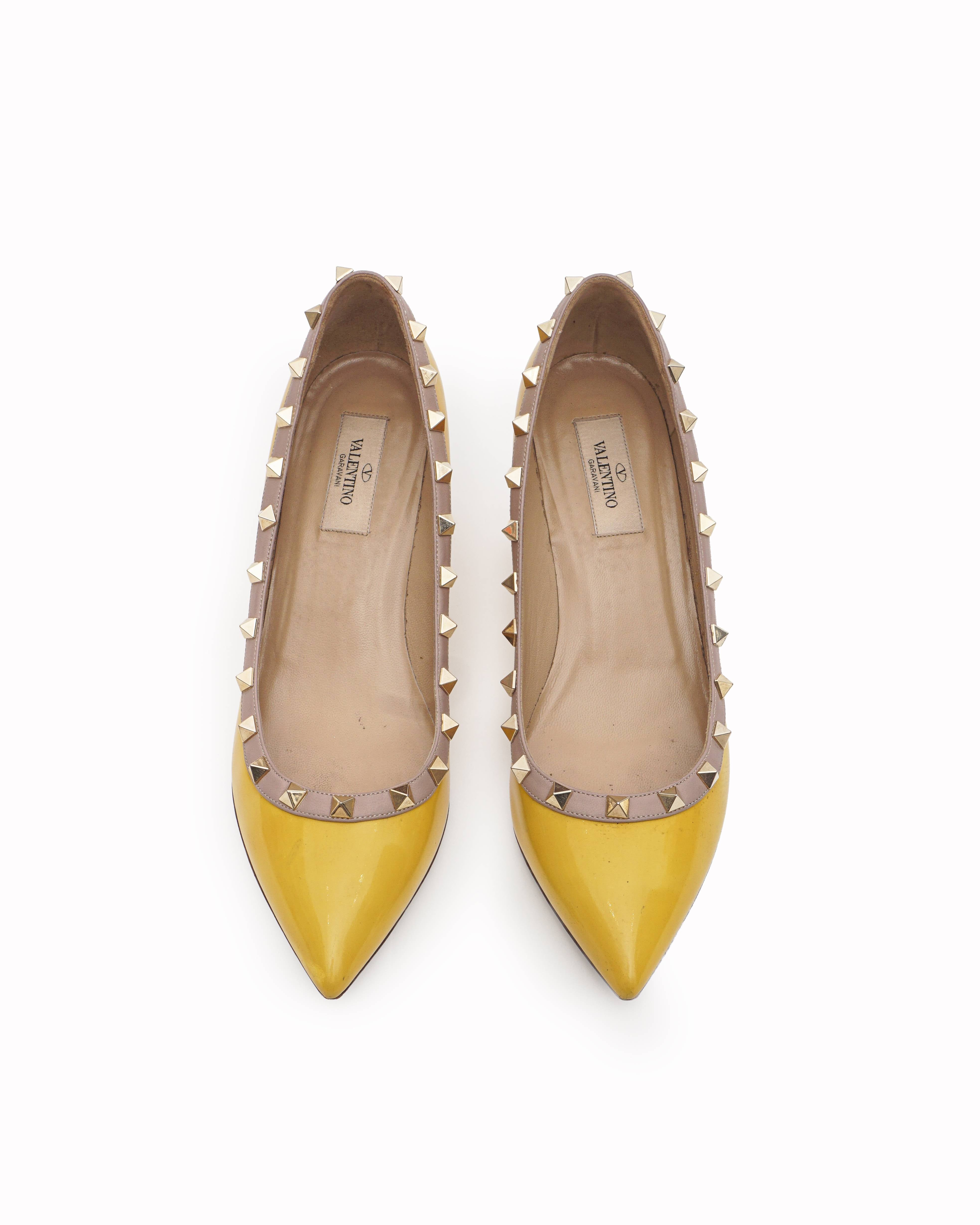 Valentino Yellow Patent Leather Rockstud Wedge Pumps