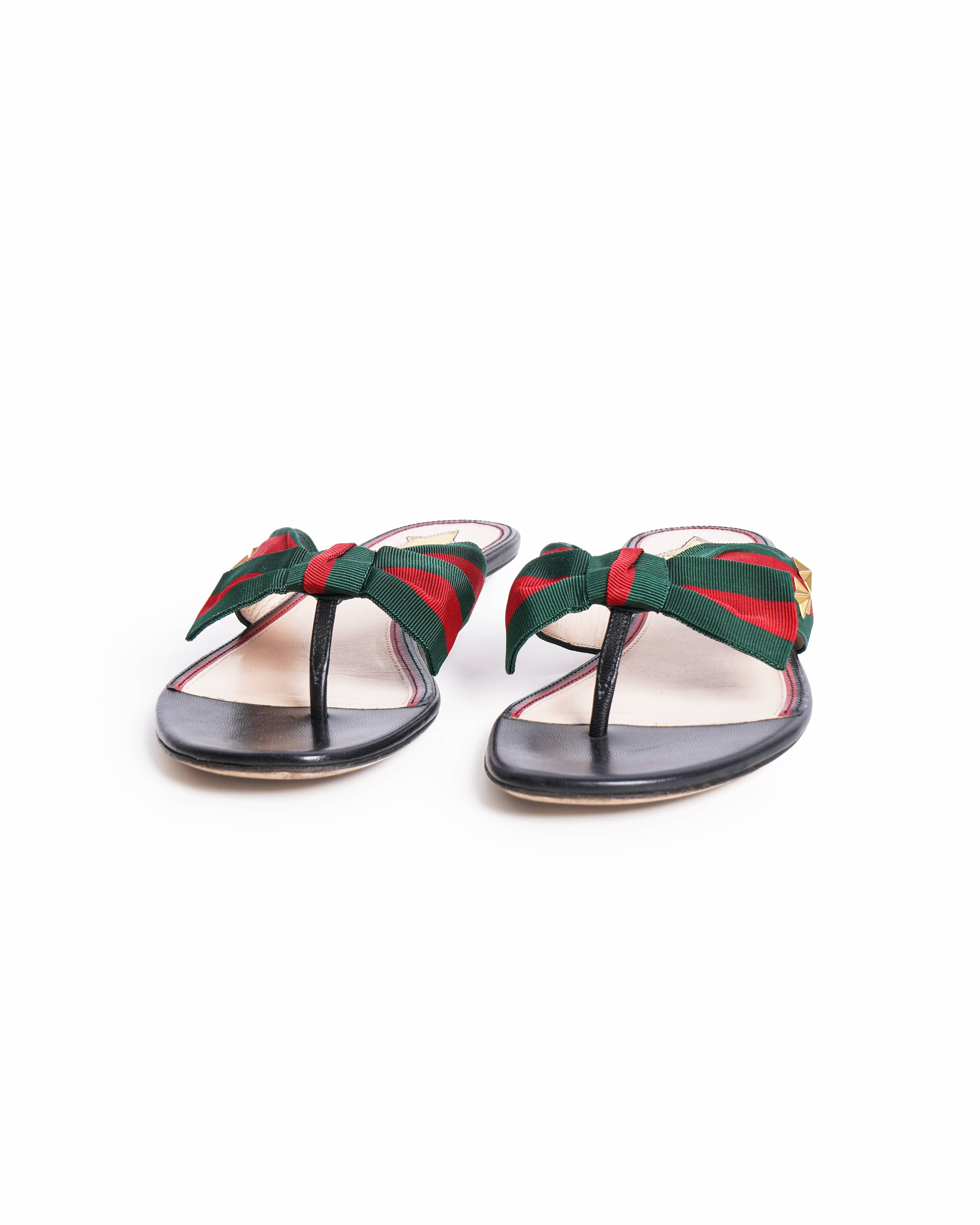 Gucci Tricolor Canvas Web Aline Thong Flats
