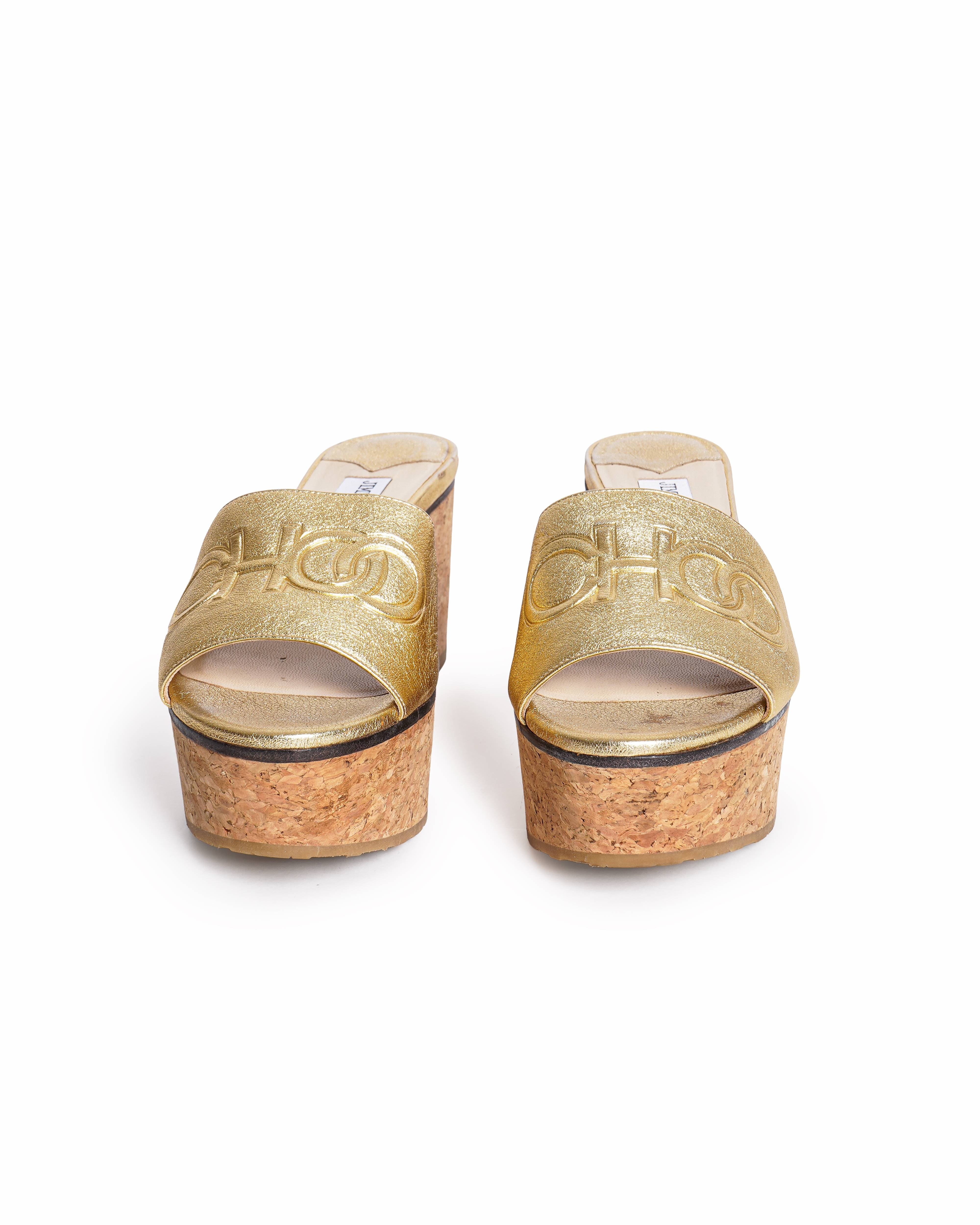 Jimmy Choo Deedee Gold Metallic Leather Wedge Sandals