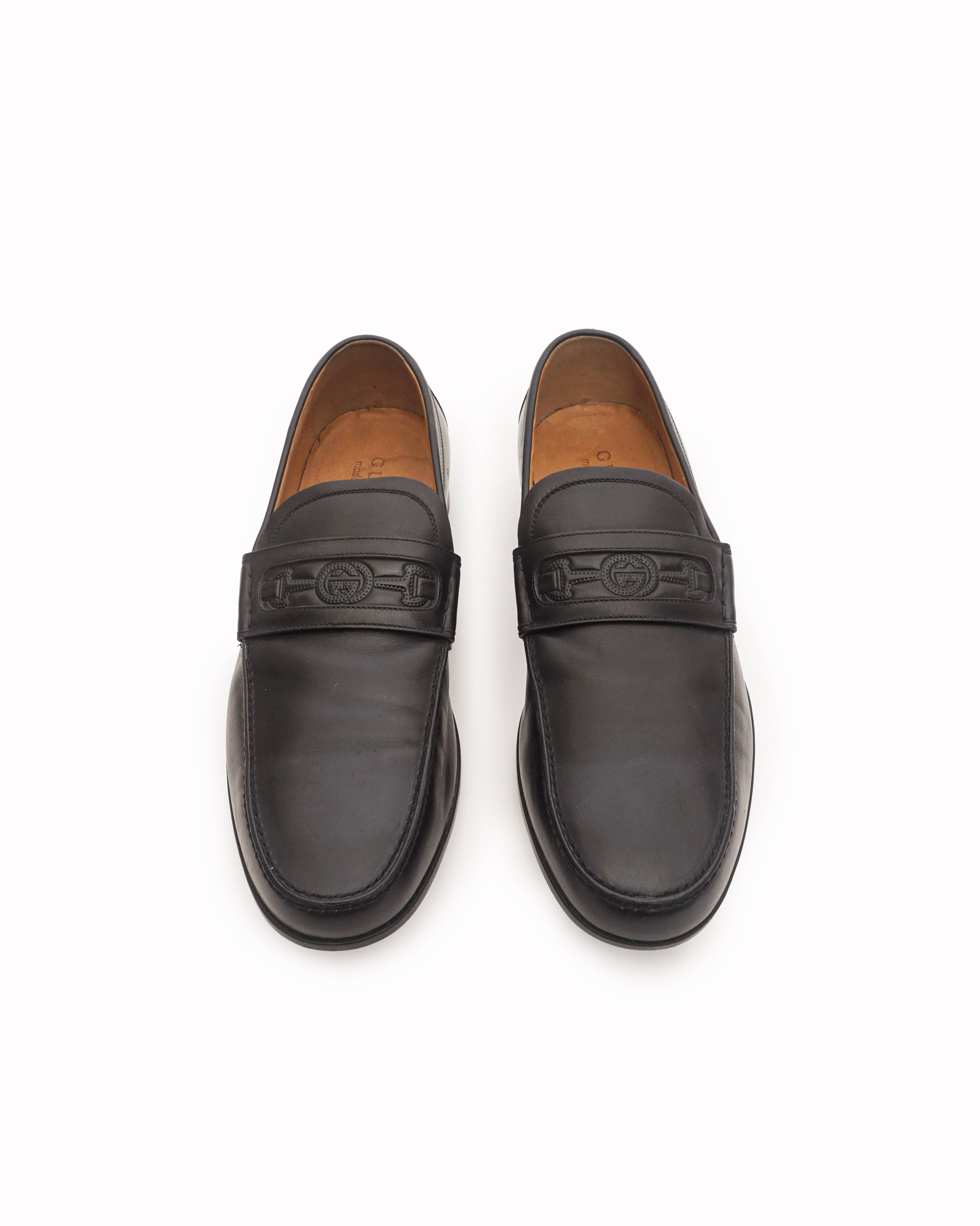 Gucci Black Leather Interlocking G Penny Loafers
