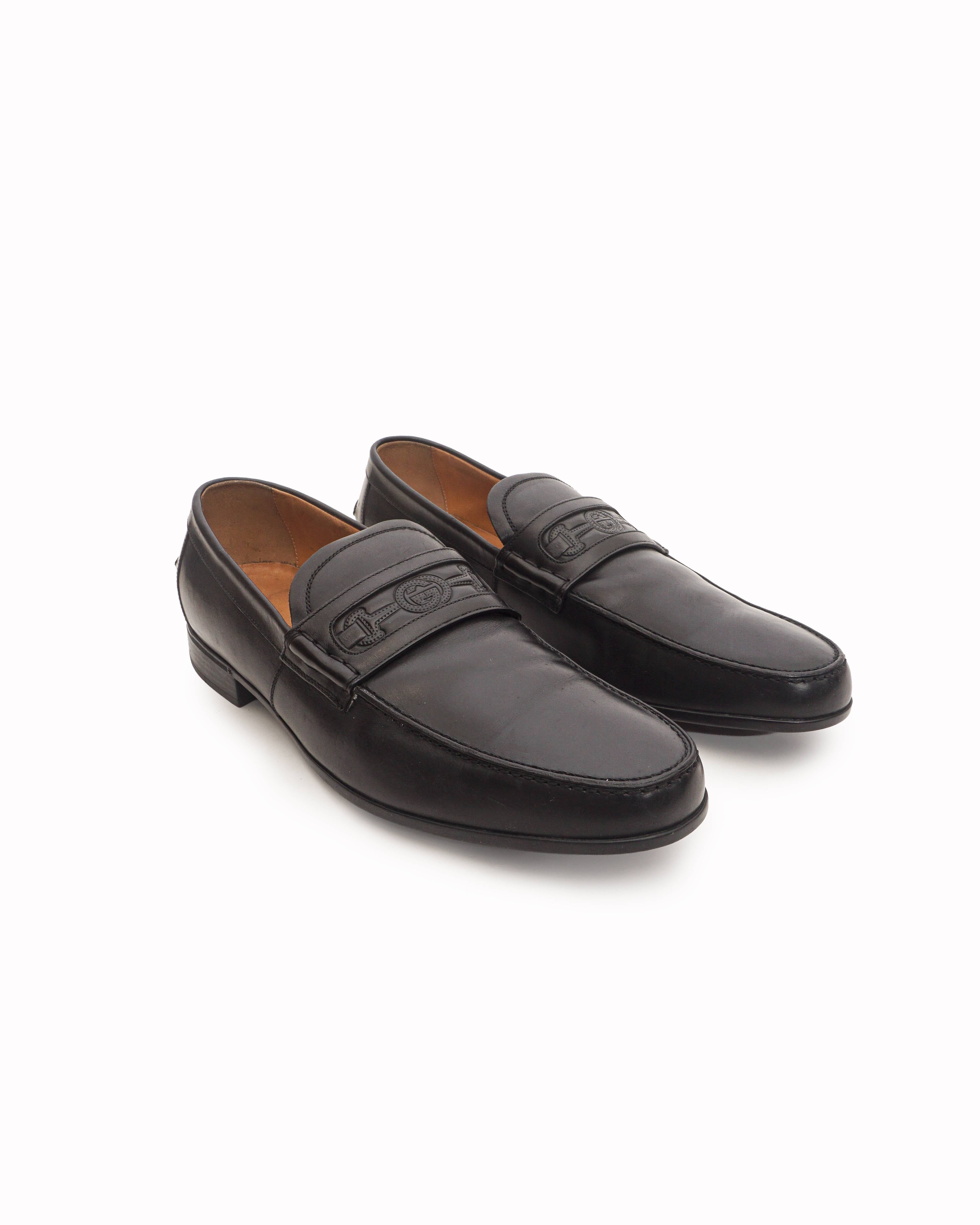 Gucci Black Leather Interlocking G Penny Loafers