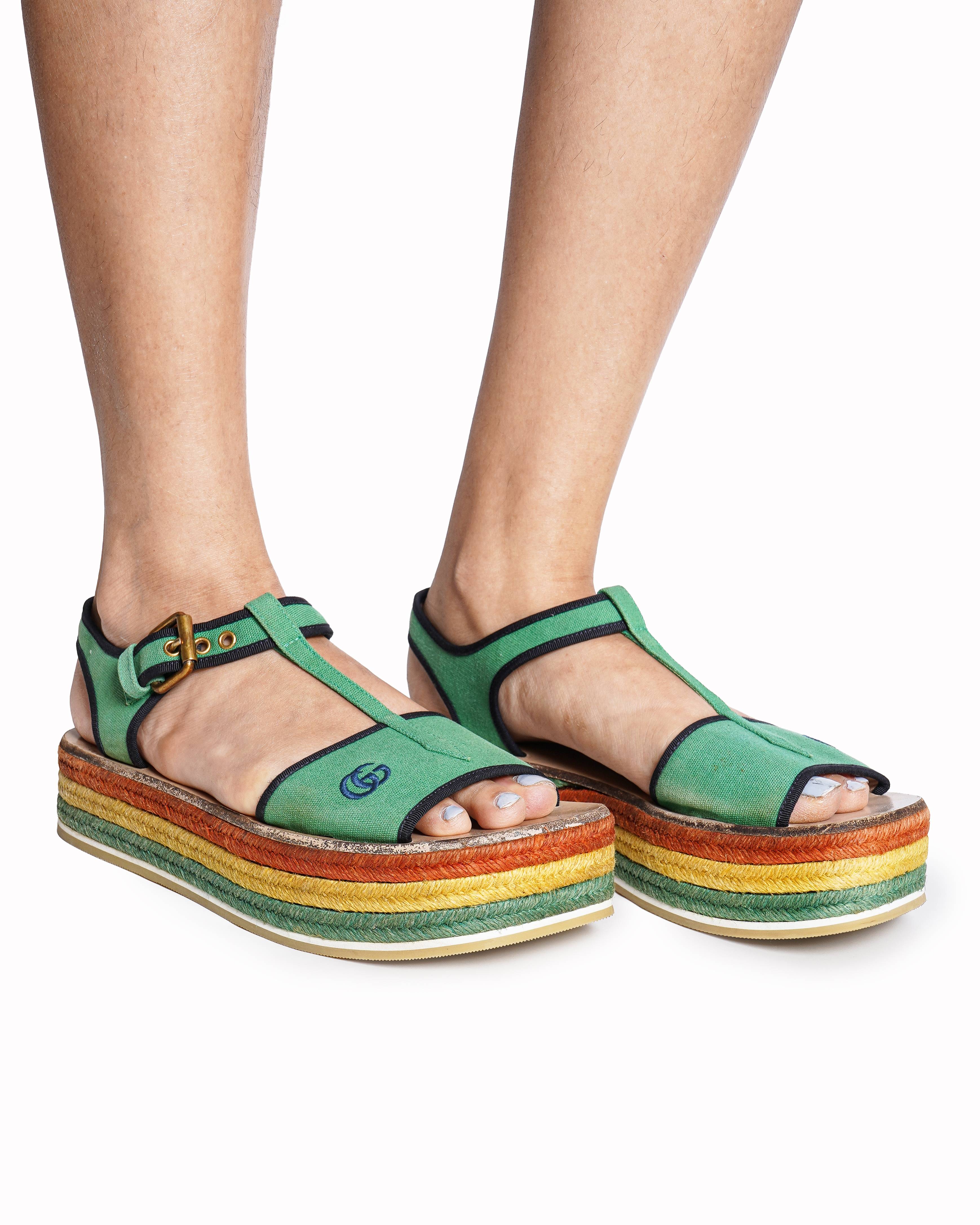 Gucci Lilibeth Canvas GG T-Strap Flat Sandals