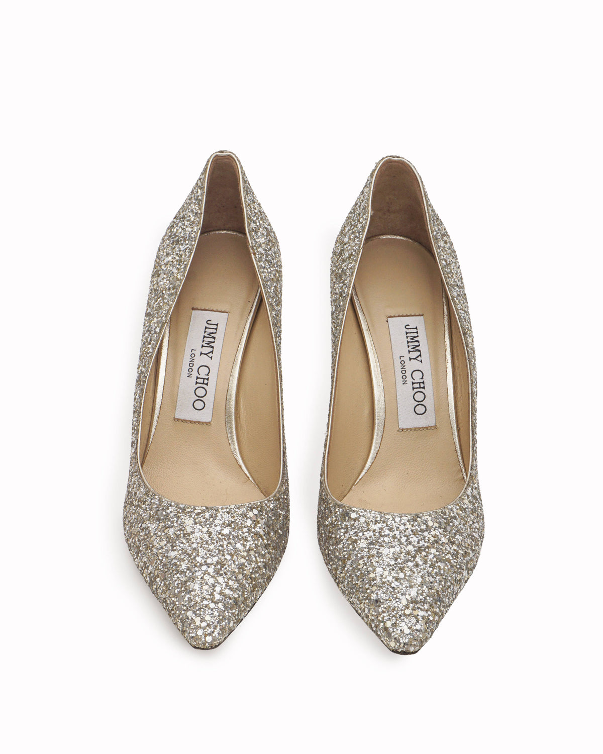 Jimmy Choo Silver Coarse Glitter Romy Pointed-Toe Pumps