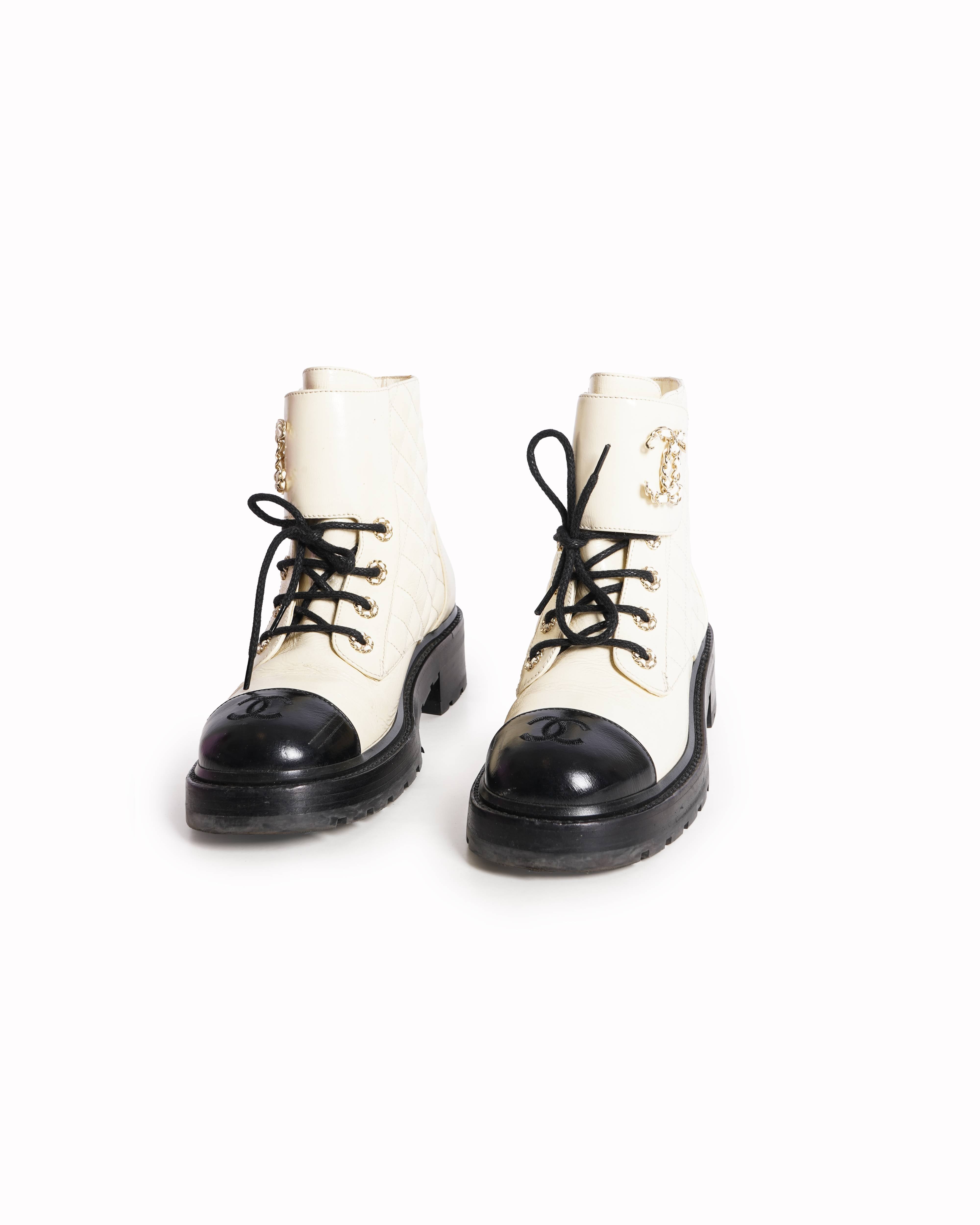 Chanel Interlocking CC Logo Women's Combat Boots