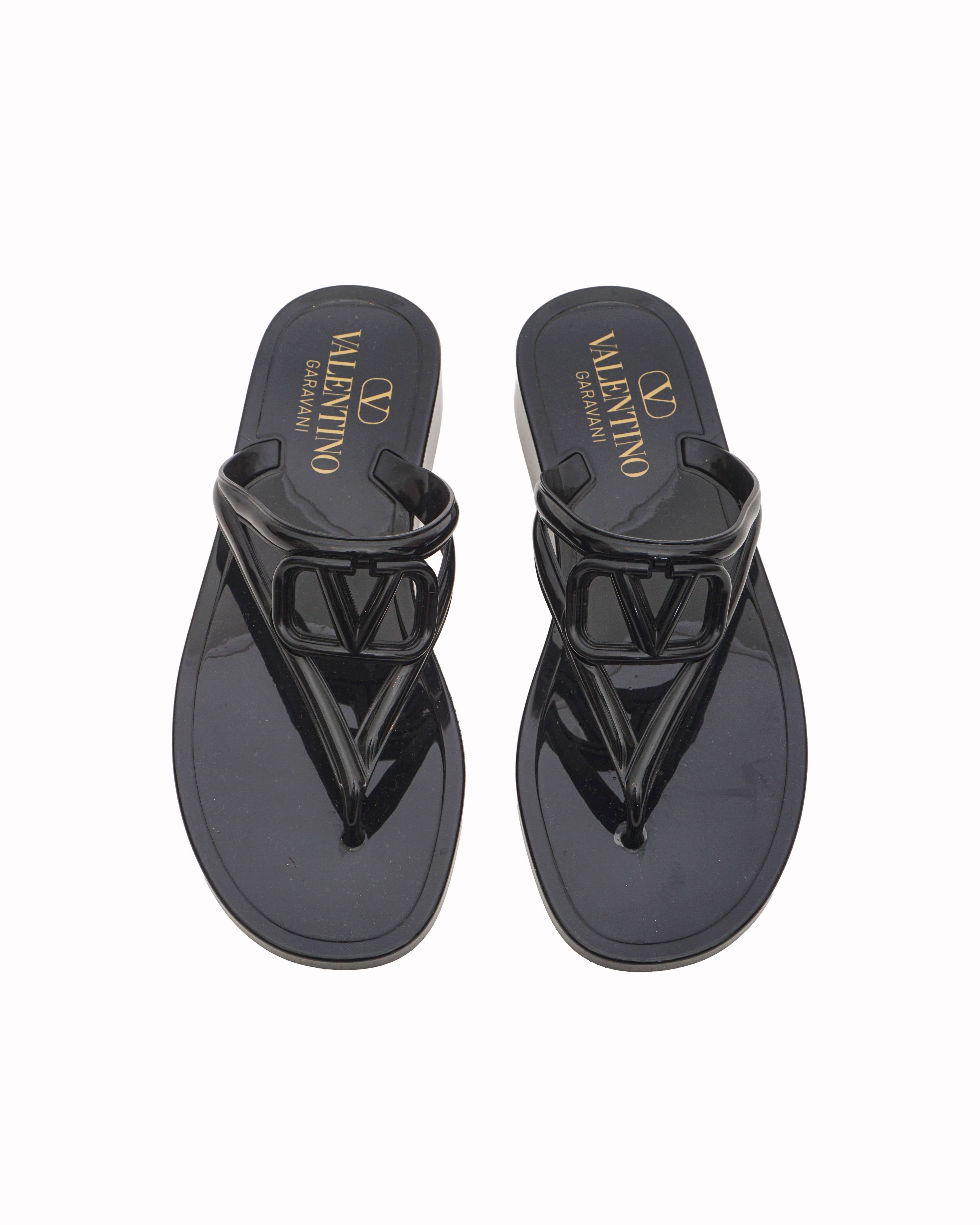 Valentino Garavani Black PVC VLogo Signature Thong Sandals