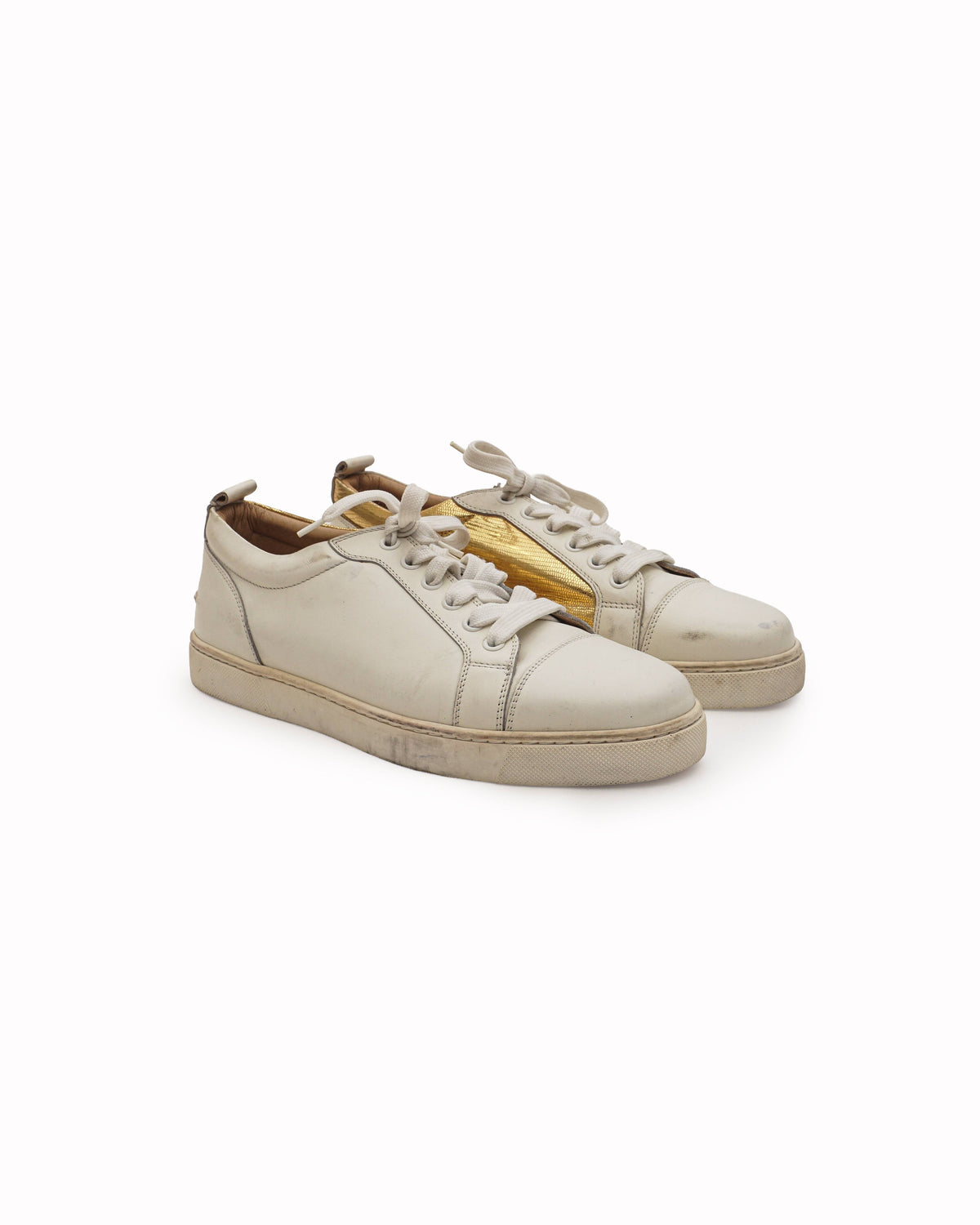 Christian Louboutin White & Metallic Gold Leather Unisex Sneakers