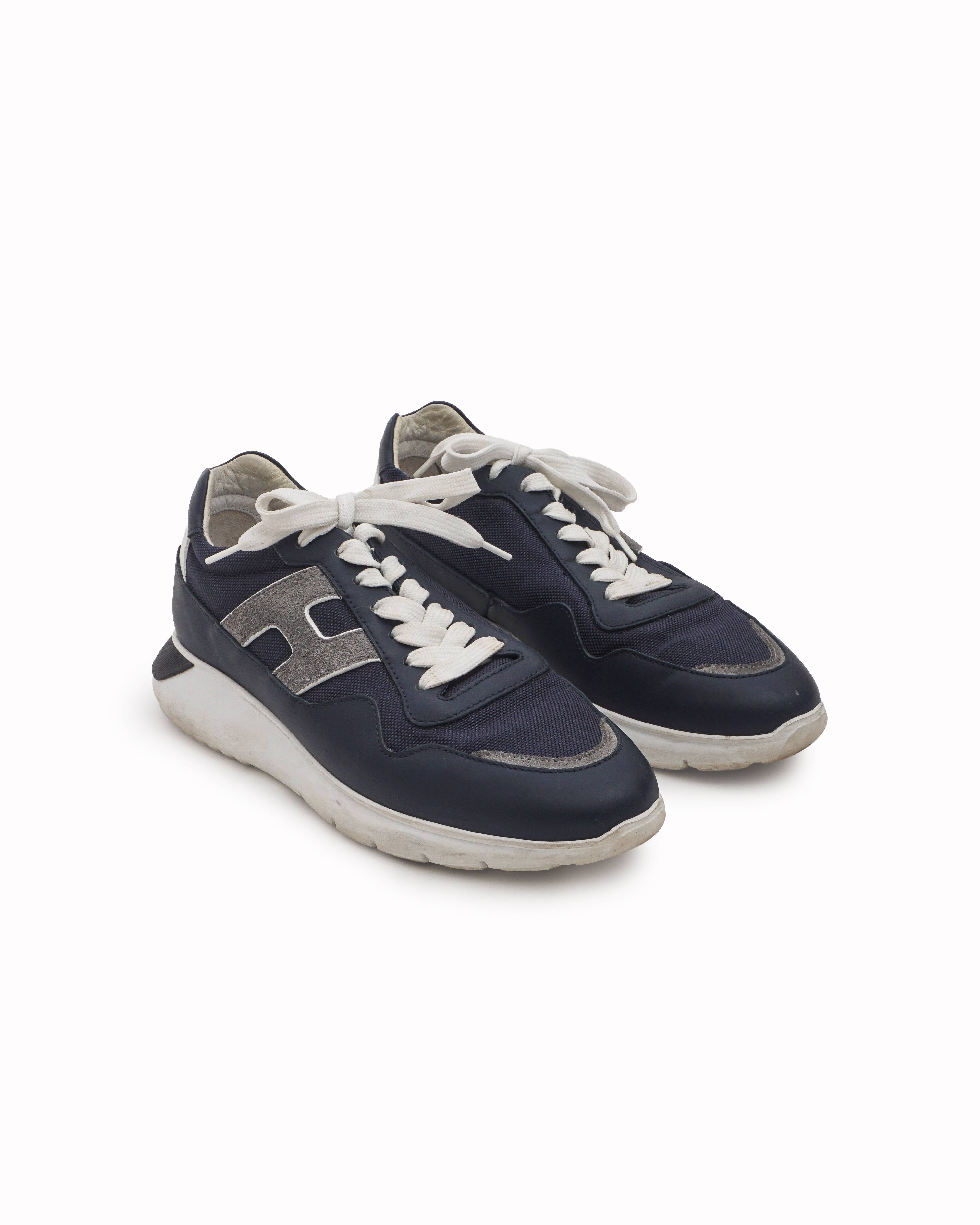 Hogan Men's Navy Blue Mesh & Leather H-Logo Sneakers