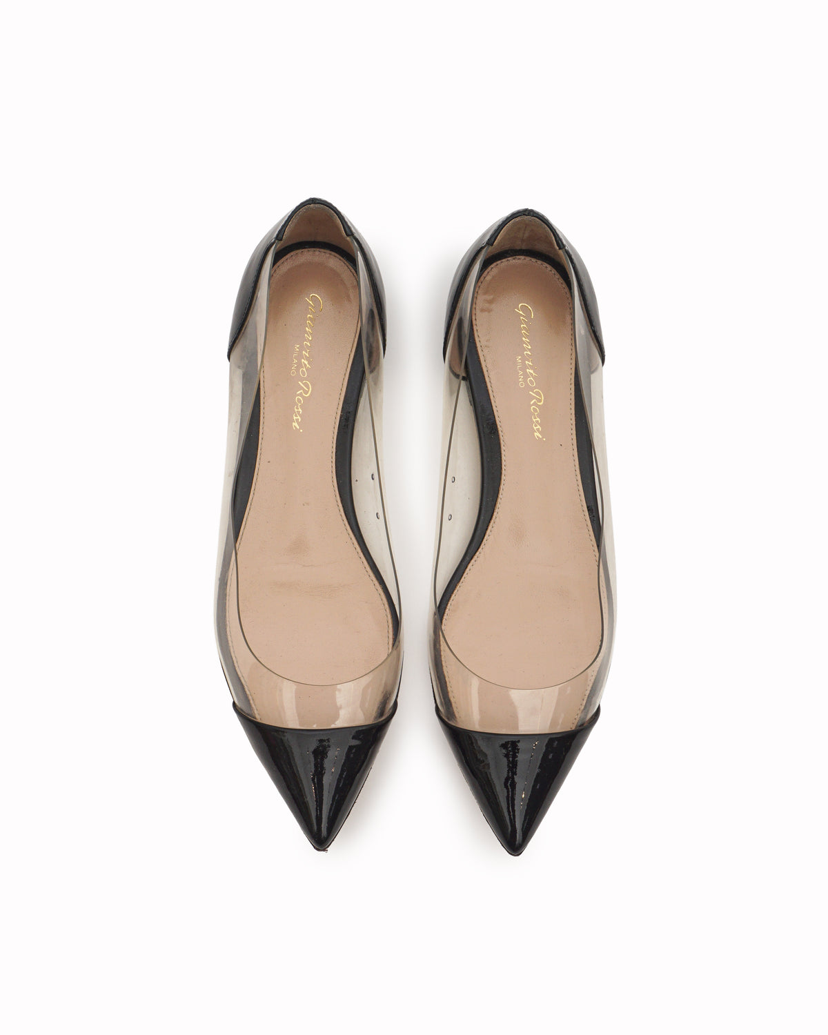 Gianvito Rossi Black Patent Leather & PVC Plexi Ballet Flats