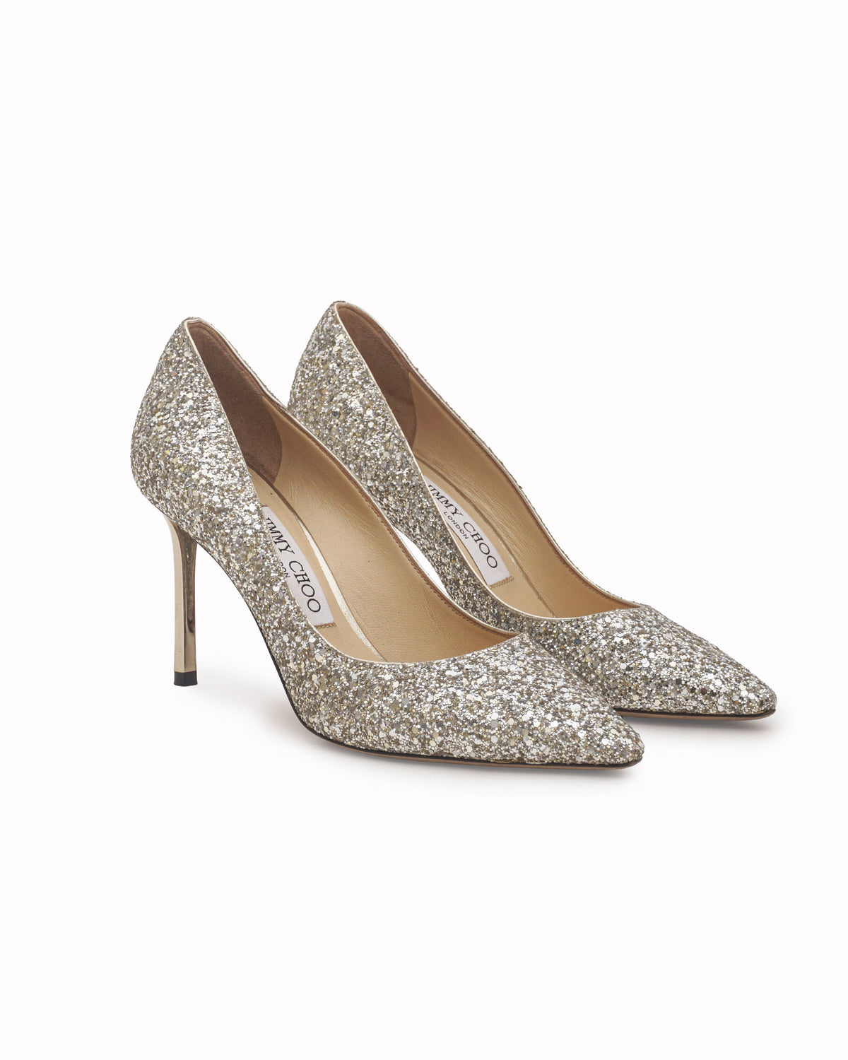 Jimmy Choo Silver Coarse Glitter Romy Pointed-Toe Pumps