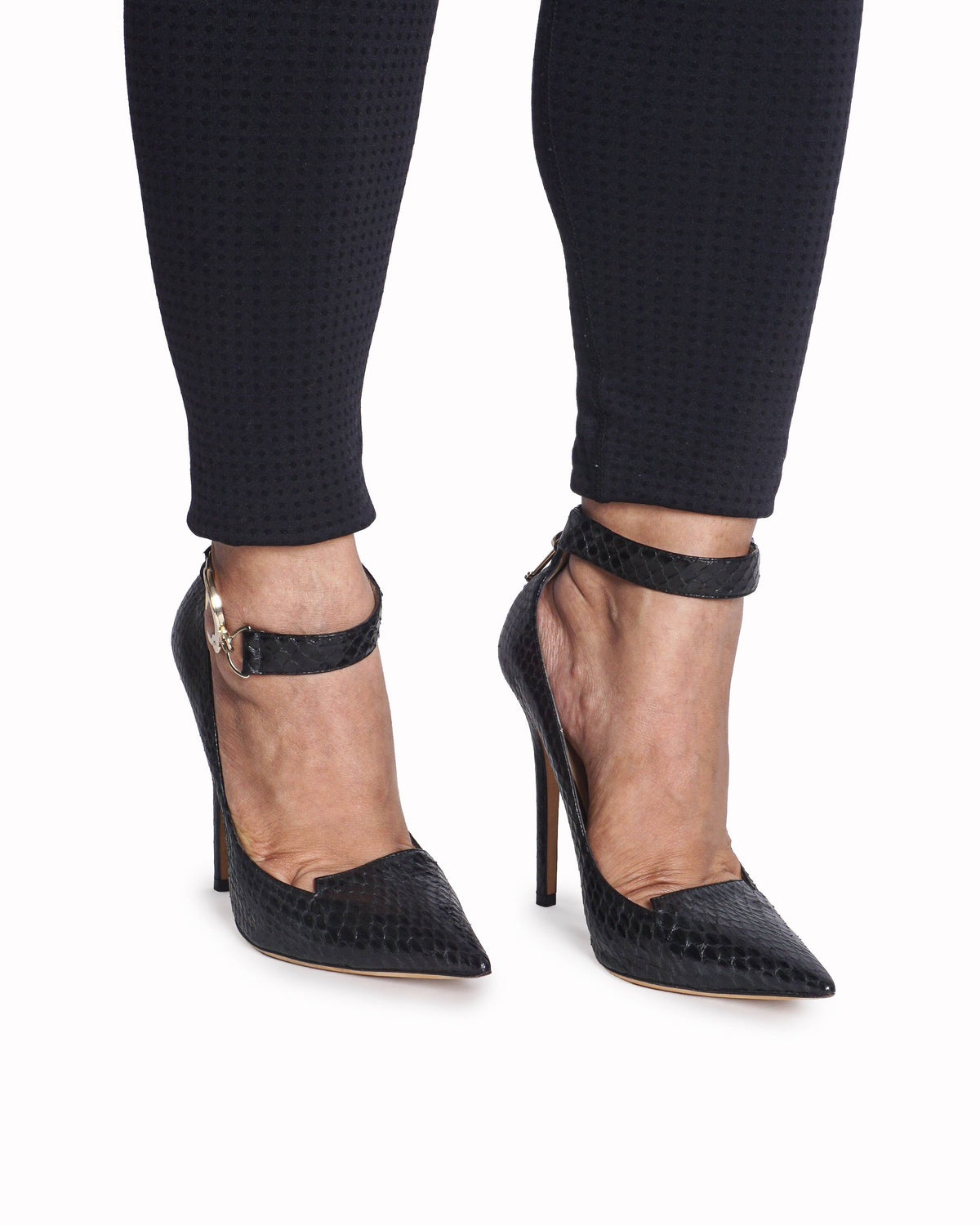 Jimmy Choo Black Python Devote Handcuff Ankle Strap Heel Pumps