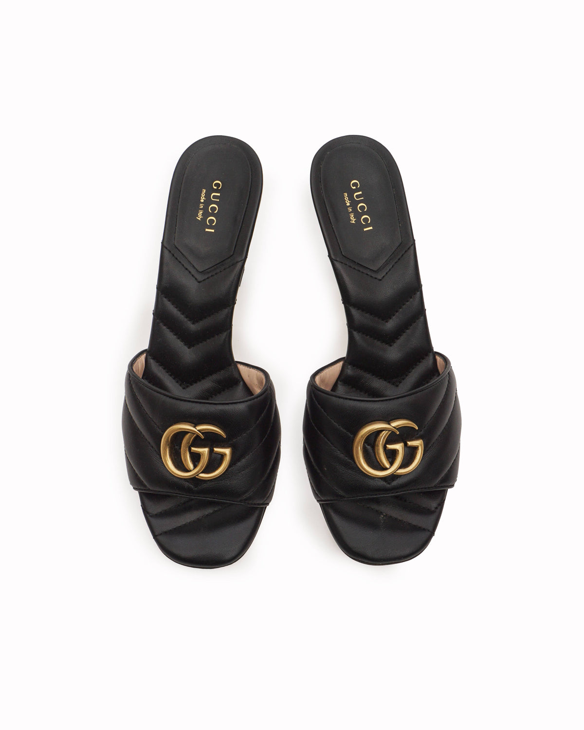 Gucci Black Matelassé GG Marmont Leather Slide Sandals