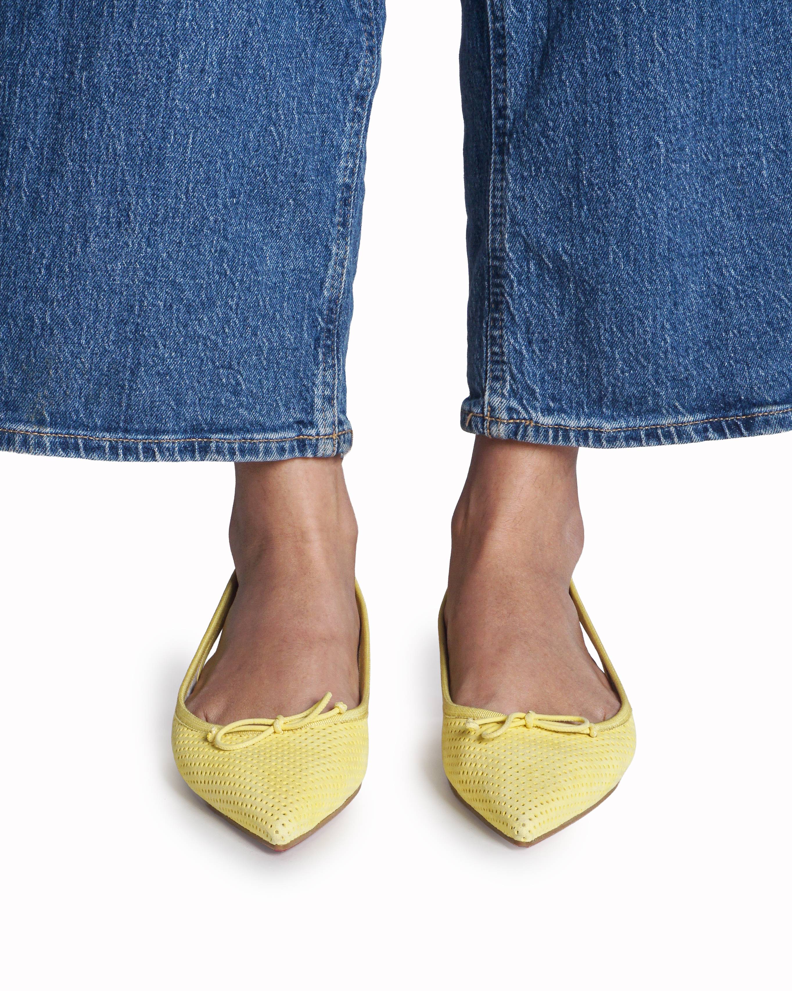 Christian Louboutin Yellow Perforated Spike Slingback Flats