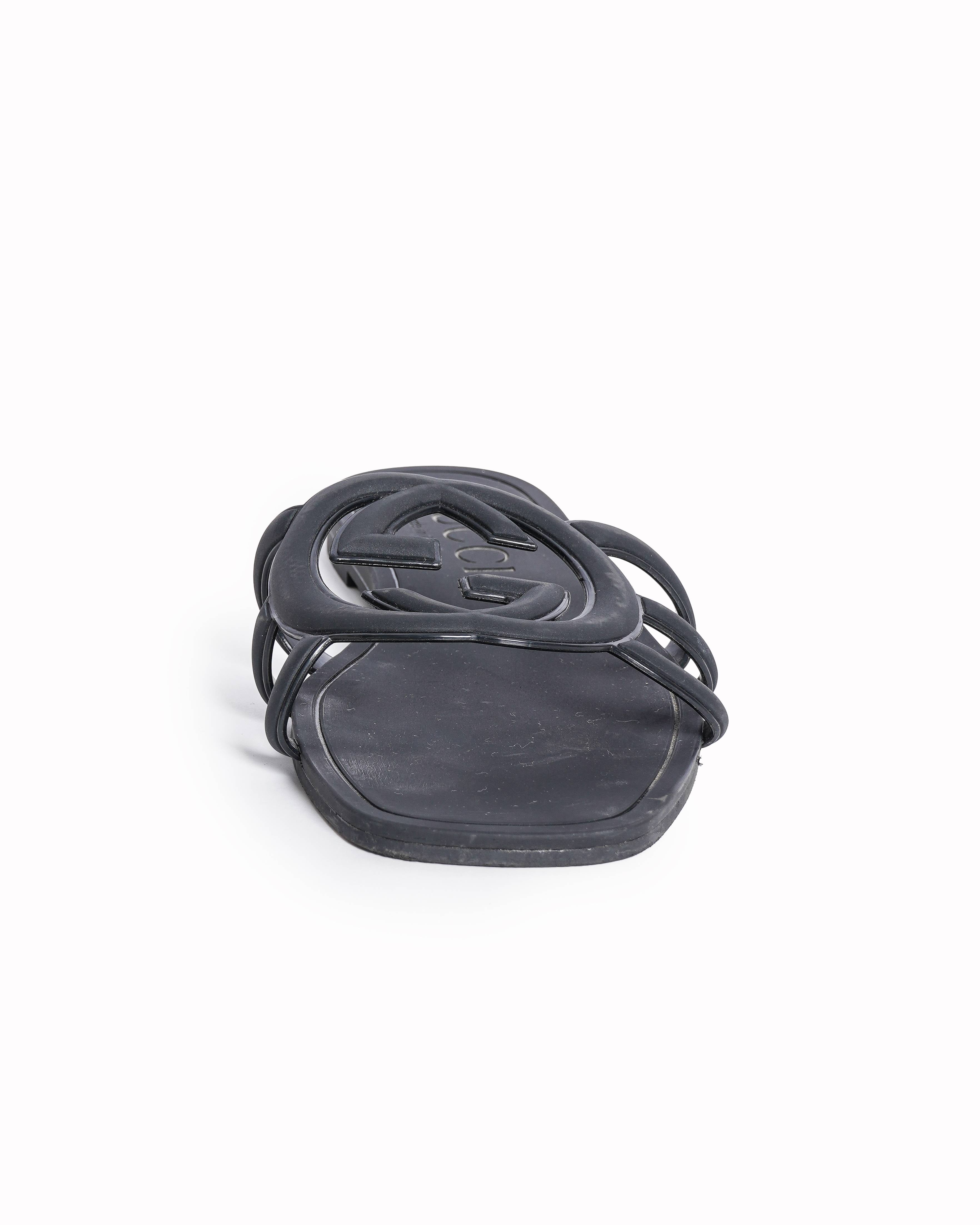Gucci Black Interlocking GG Rubber Sliders