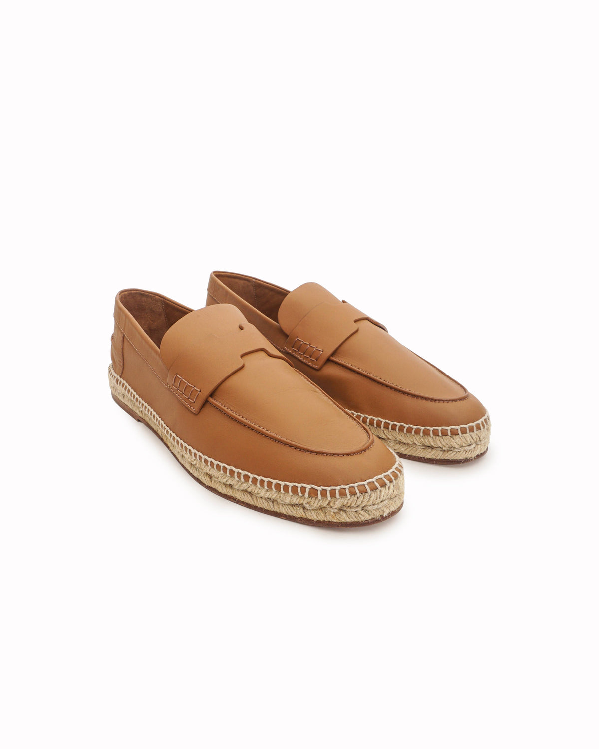 Hermès Cognac Leather Trip H Logo Espadrille Loafers