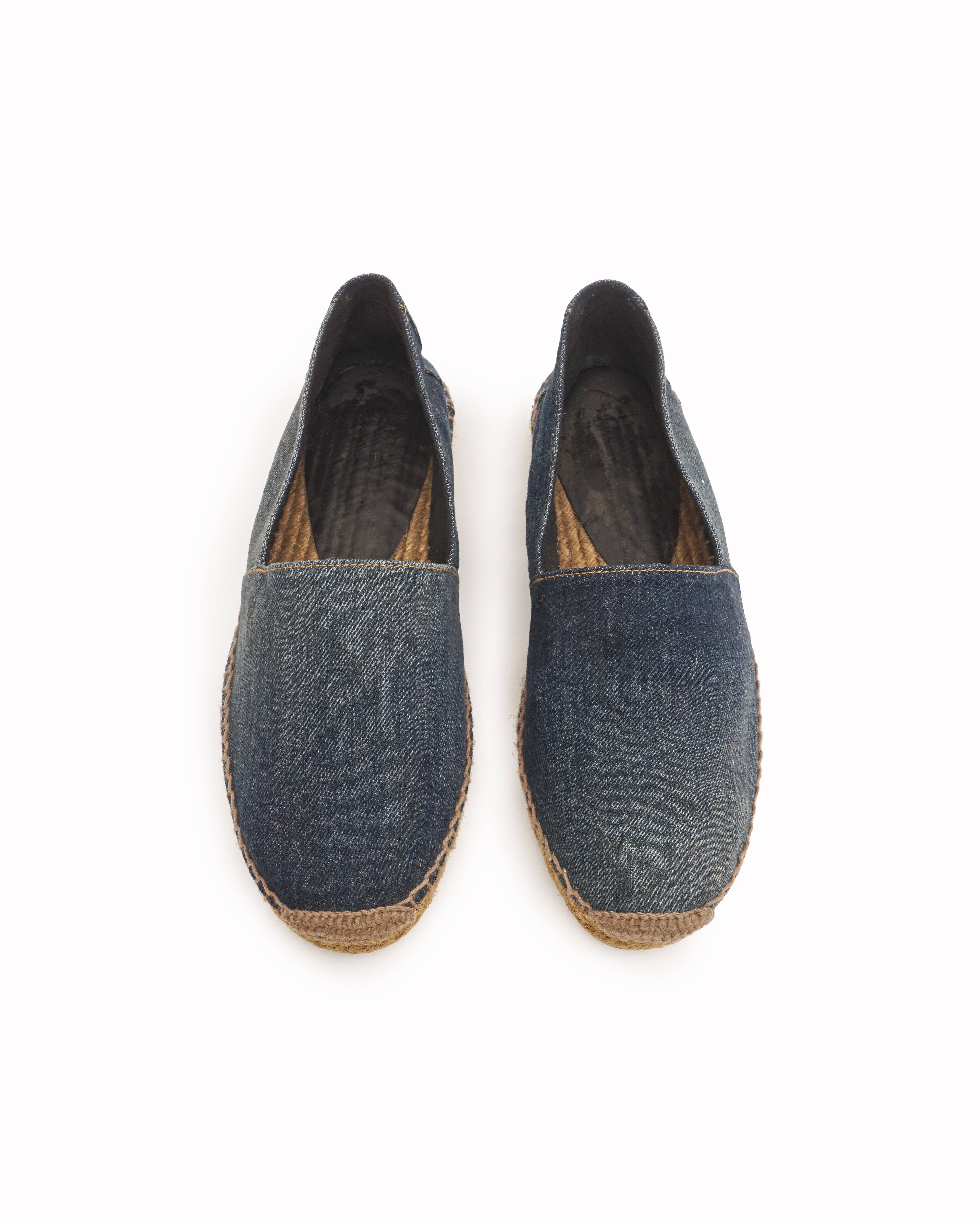 Saint Laurent Blue Denim Embroidery Accent Espadrilles