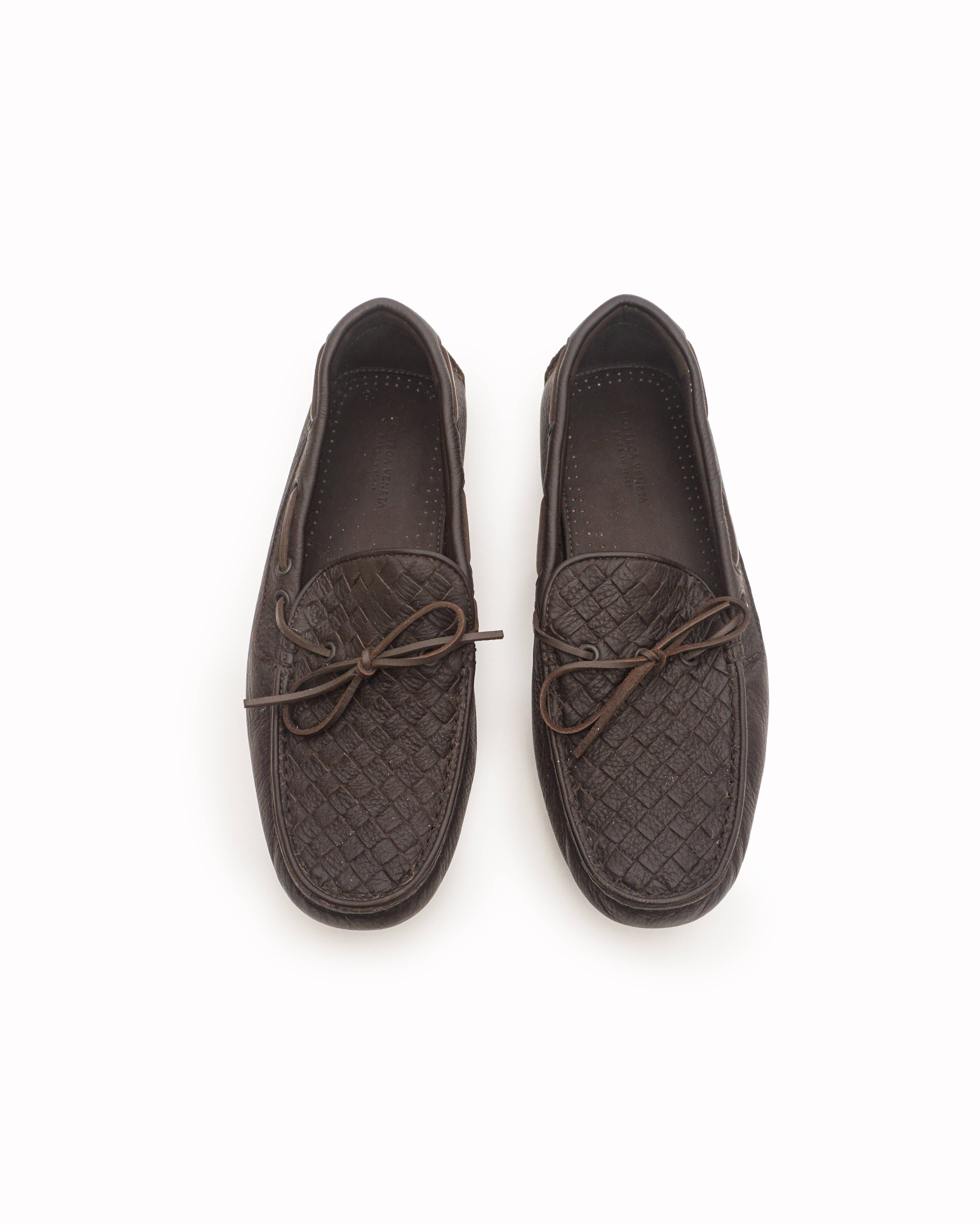 Bottega Veneta Dark Brown Intrecciato Leather Driving Loafers