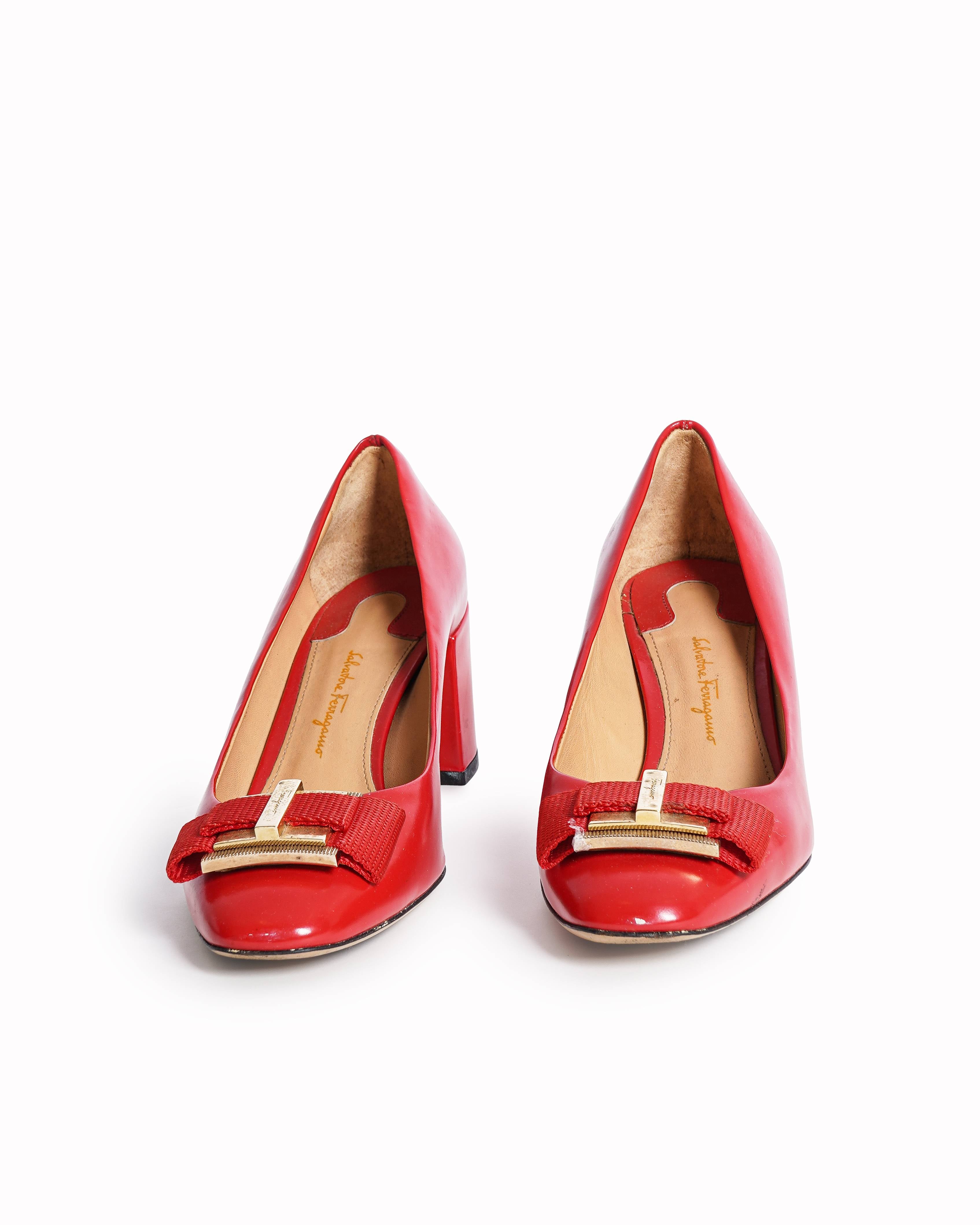 Salvatore Ferragamo Double Bow Block-Heel Pumps