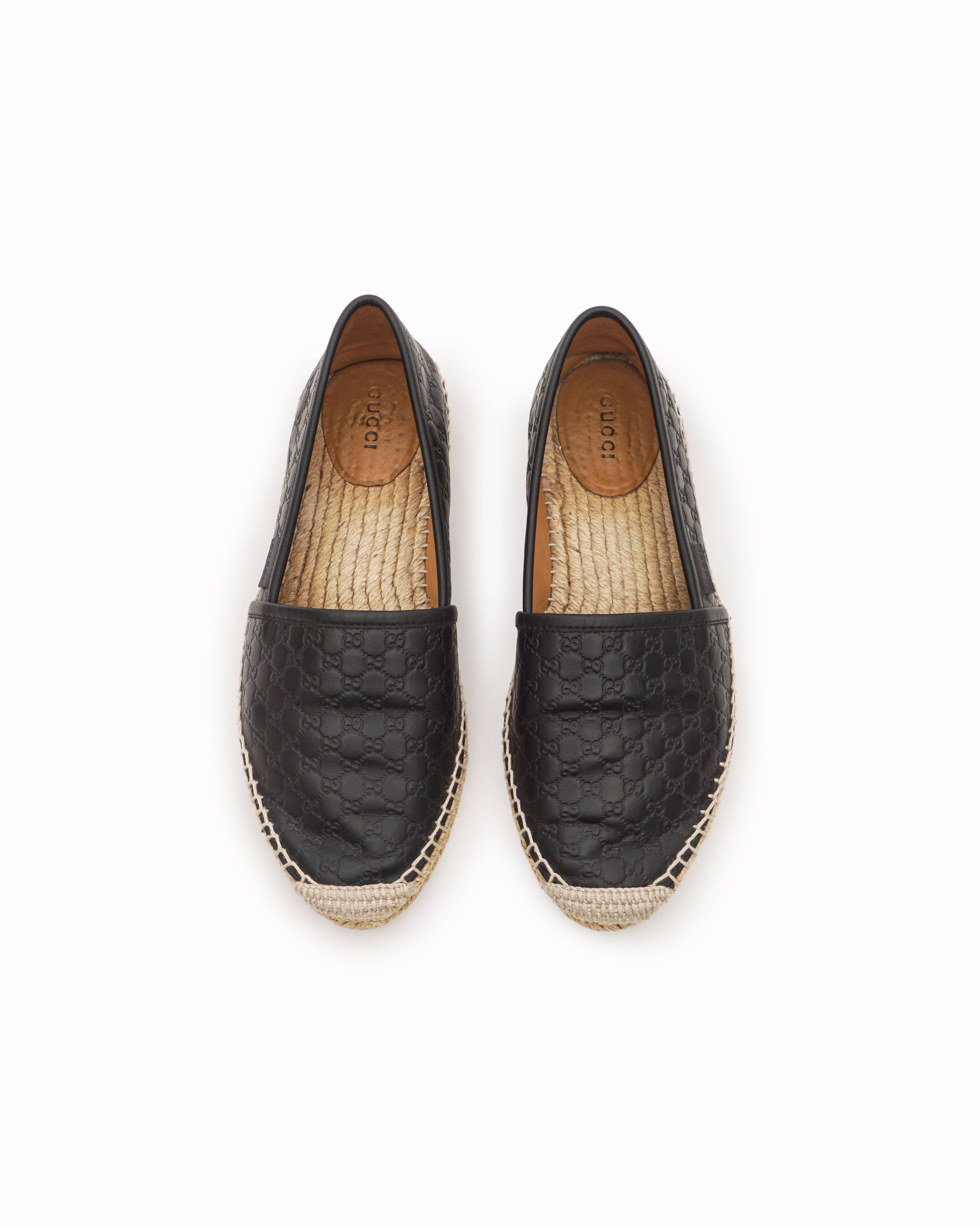 Gucci Black Leather Guccissima Monogram Espadrilles