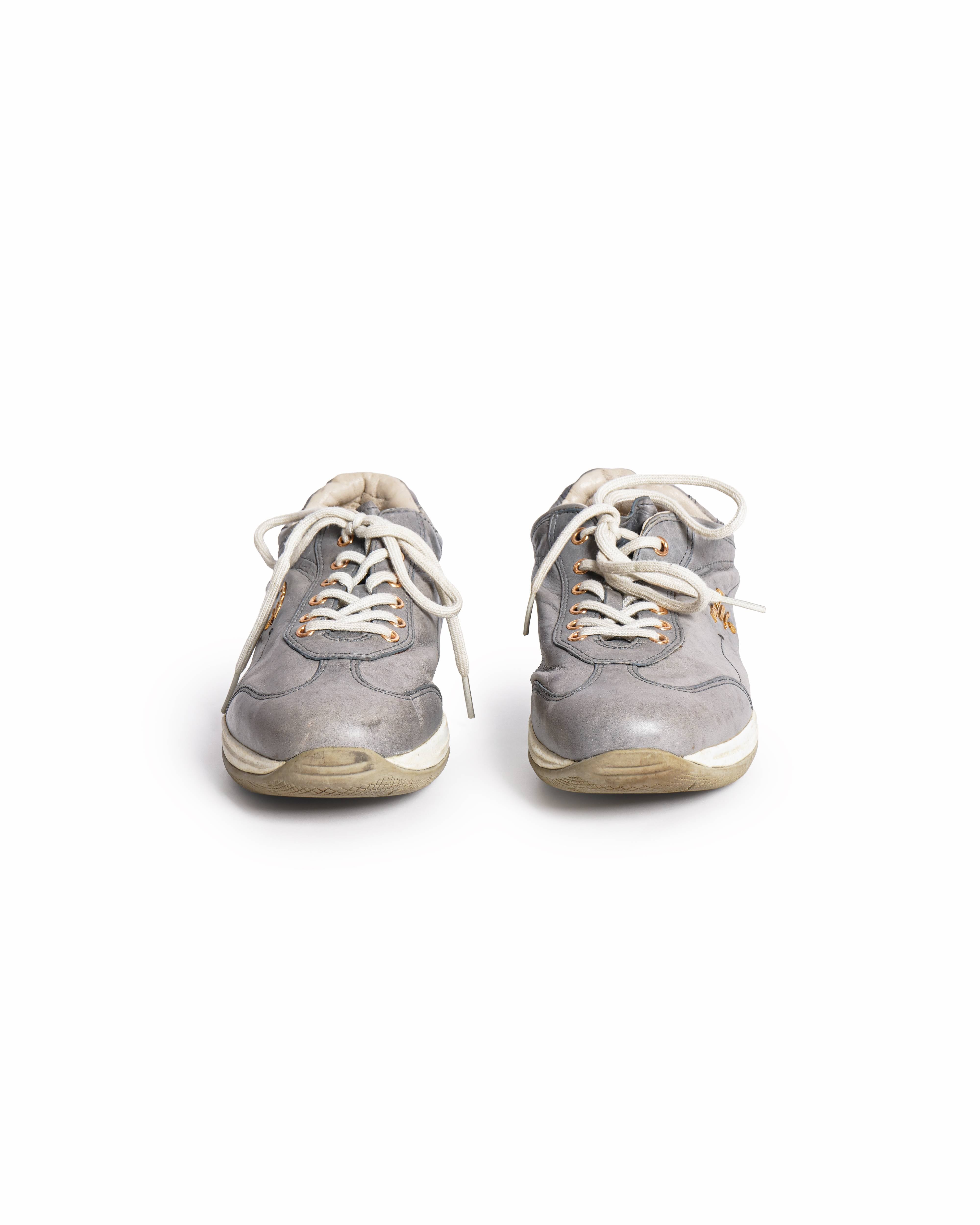 Prada Sport Grey Leather Lace Up Sneakers