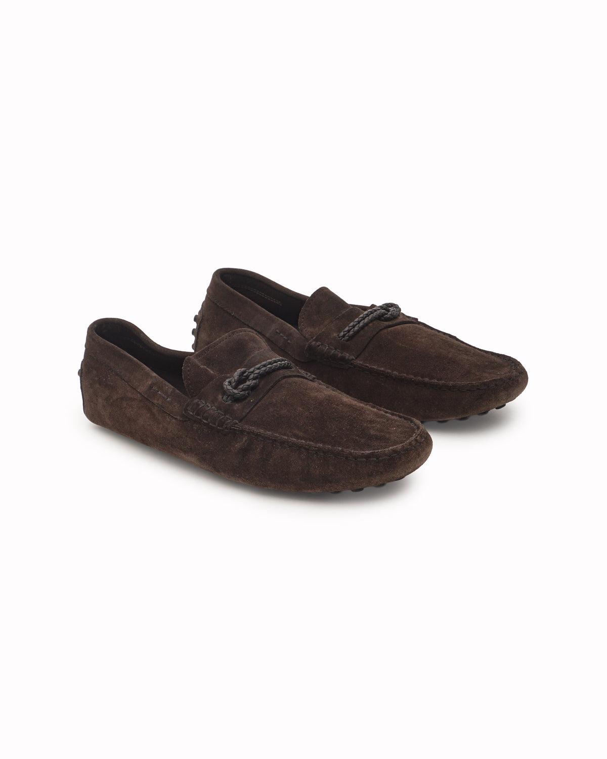 Tod's Brown Suede Braided Tie Gommino Driving Loafers