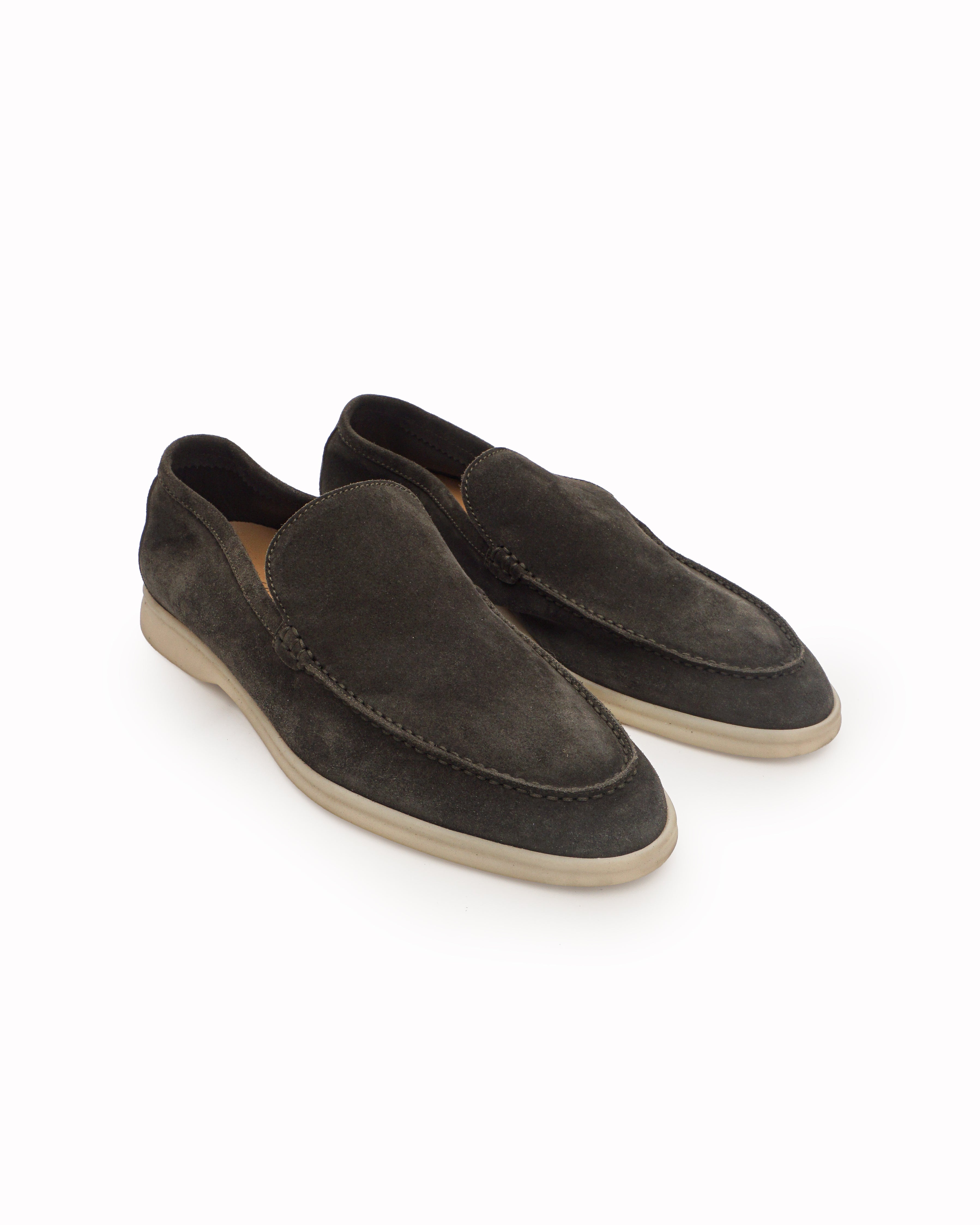 Loro Piana Warm Grey Suede Summer Walk Loafers
