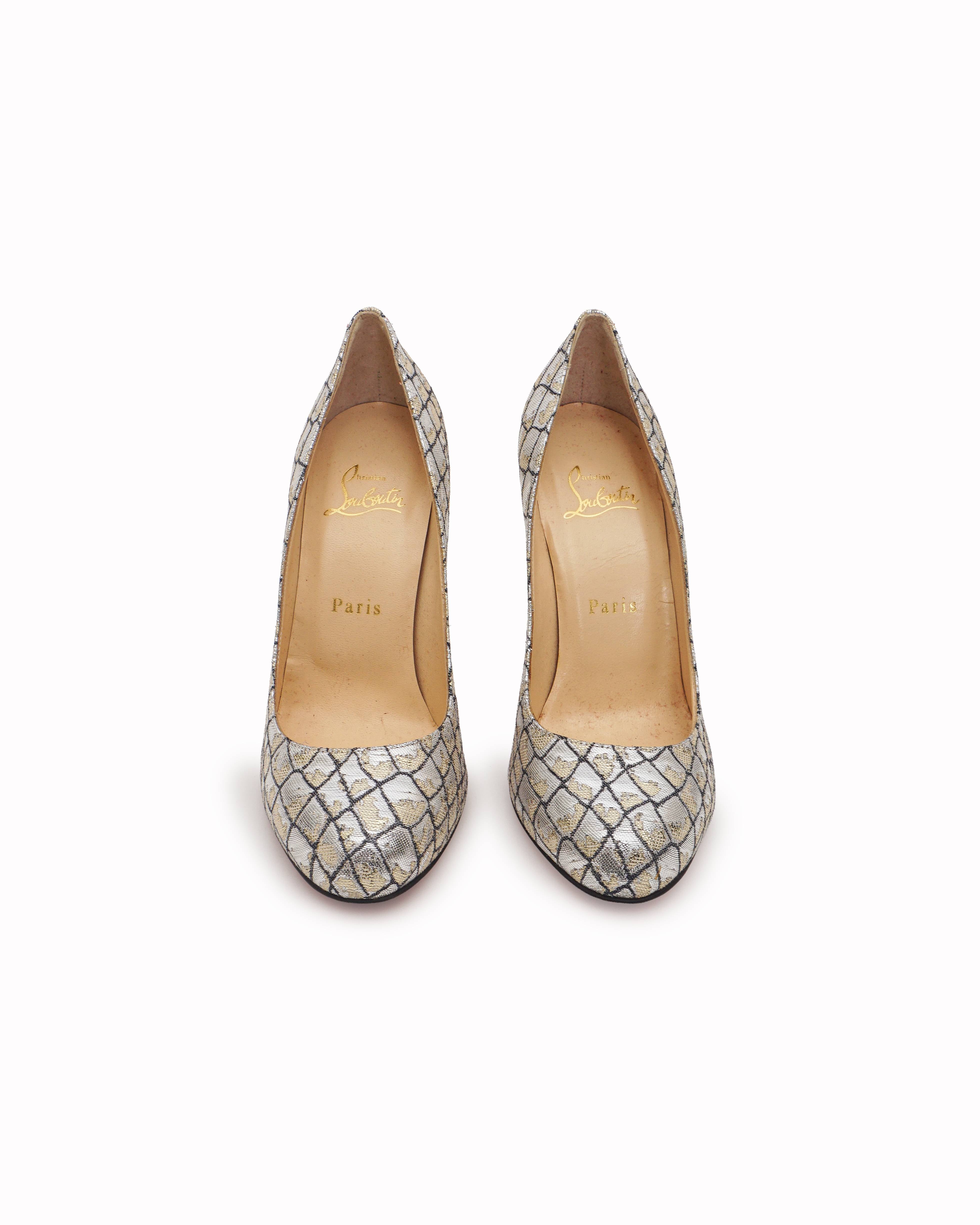 Christian Louboutin Metallic Silver Lurex Round Toe Pumps