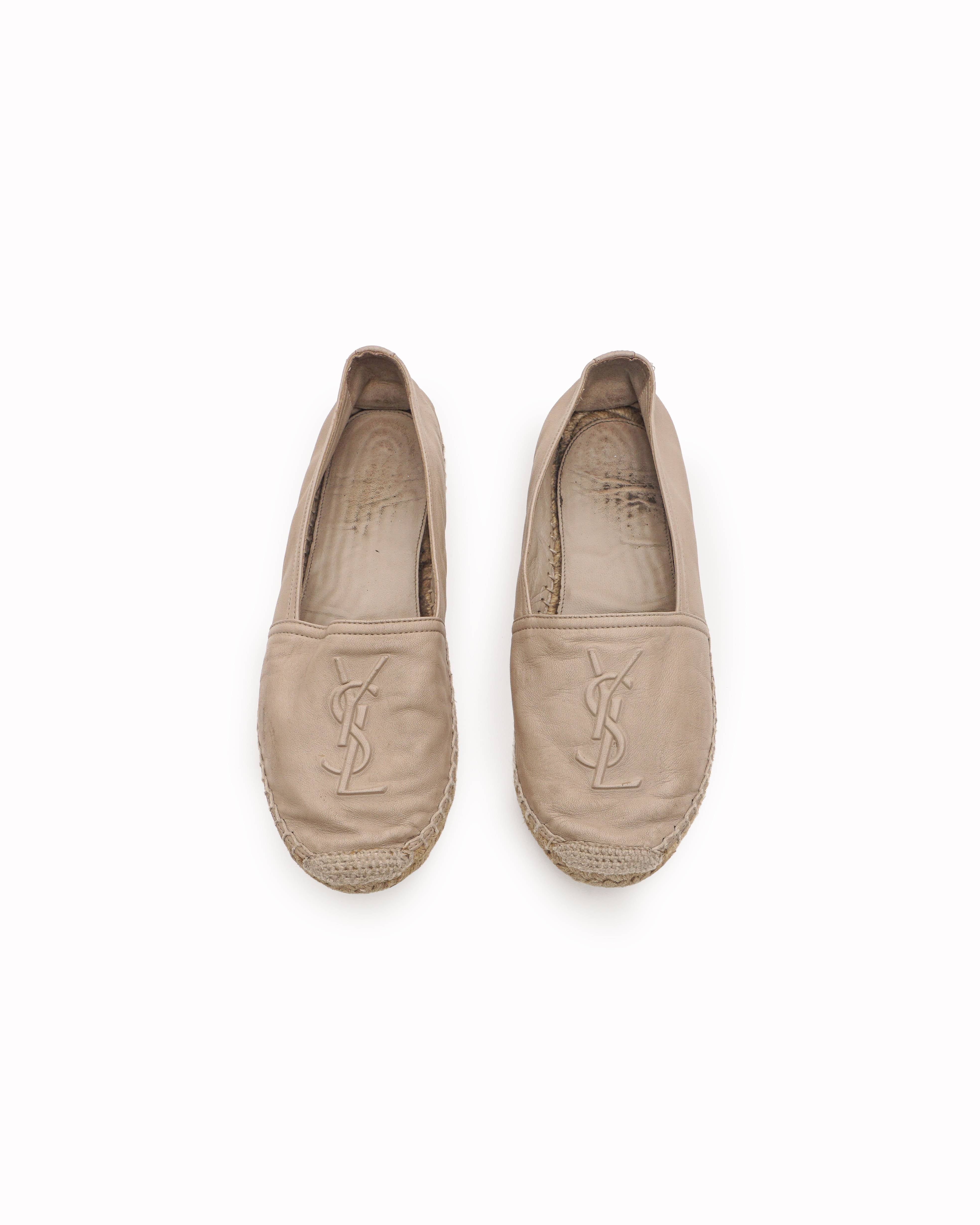 Saint Laurent Light Beige Monogram Leather Espadrilles