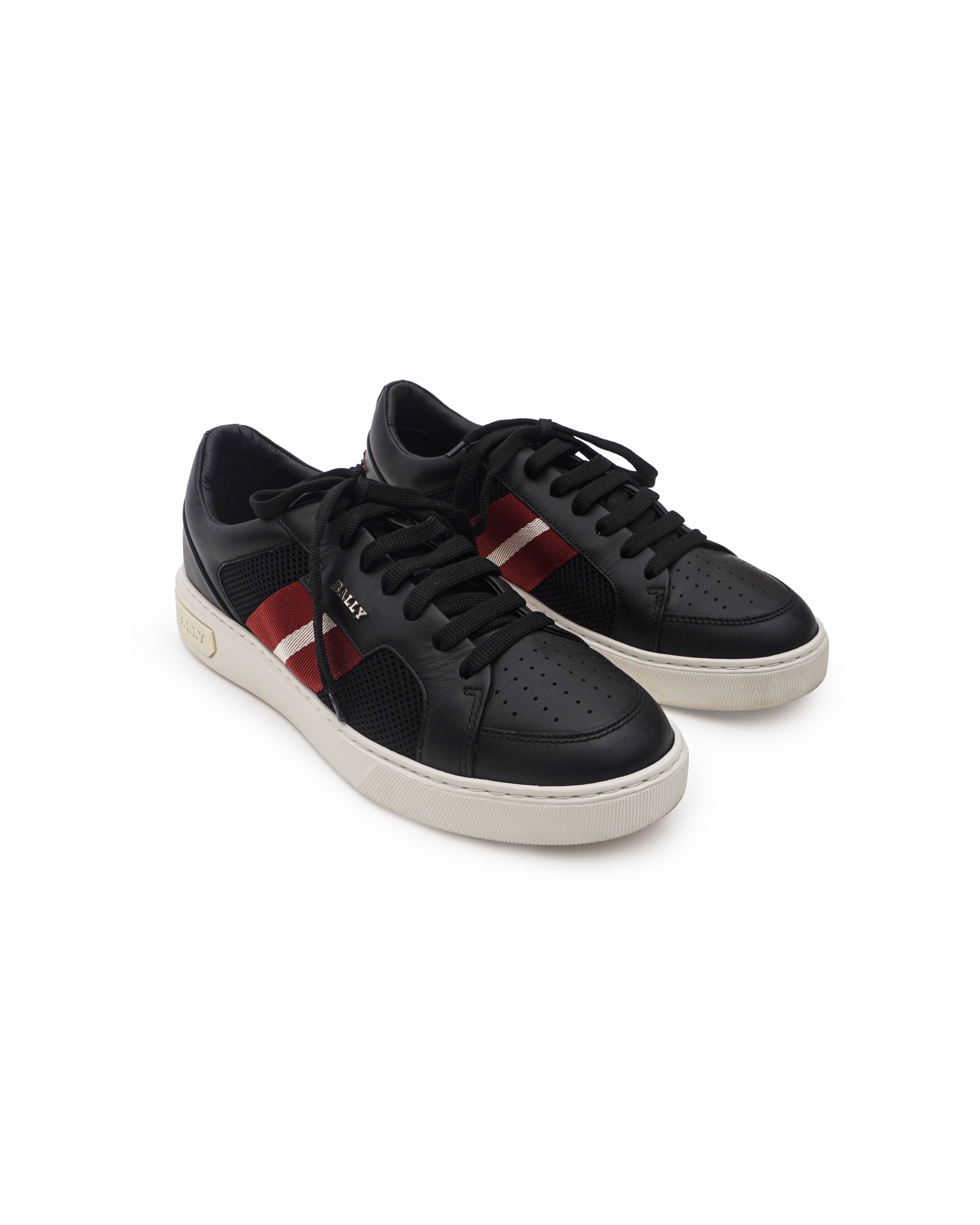 Bally Black Leather and Mesh Raise Stripe Sneakers