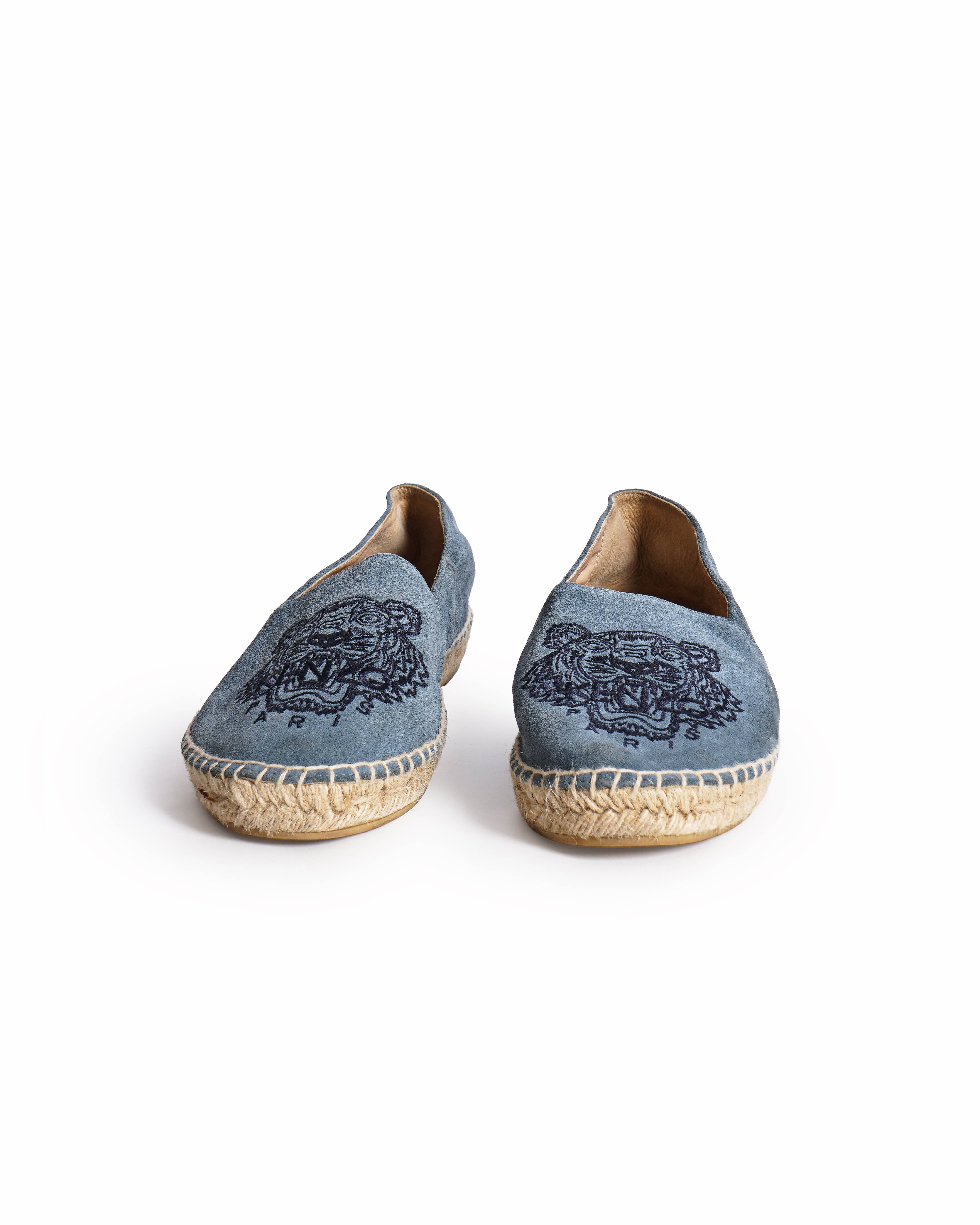 Kenzo Women's Light Blue Suede Tiger Head Embroidered Espadrilles