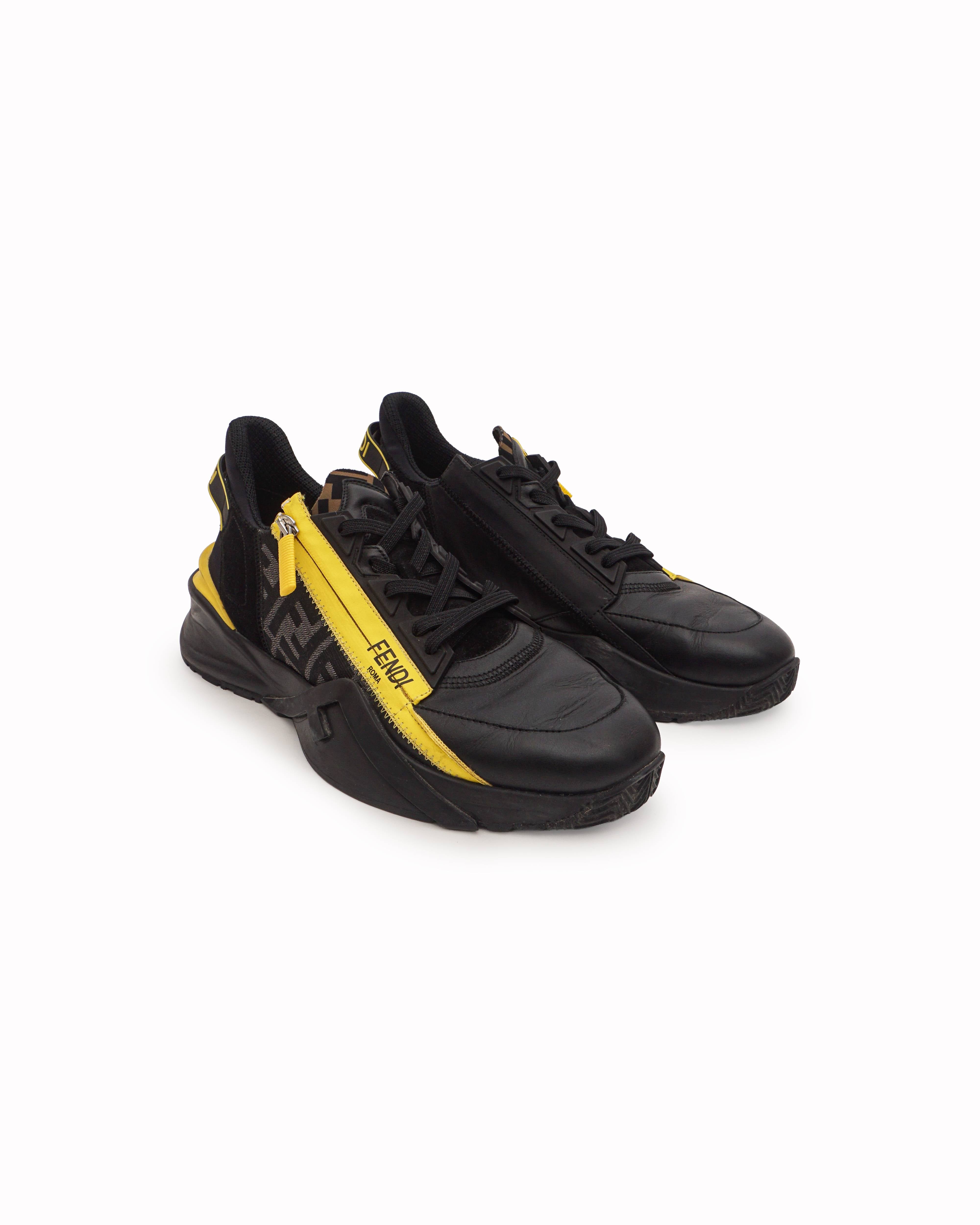Fendi Black Leather Zucca FF Logo Athletic Men's Sneakers