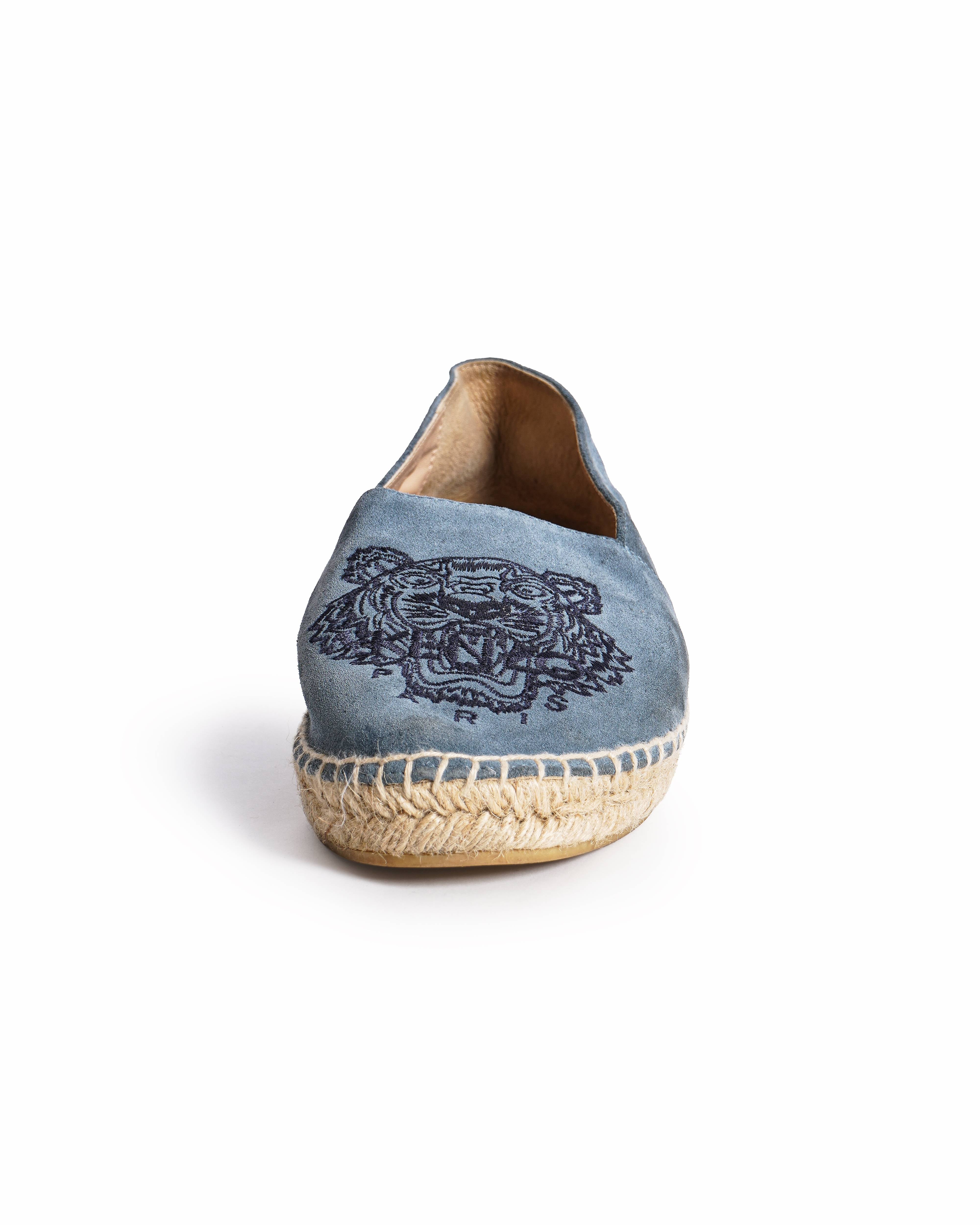 Kenzo Women's Light Blue Suede Tiger Head Embroidered Espadrilles