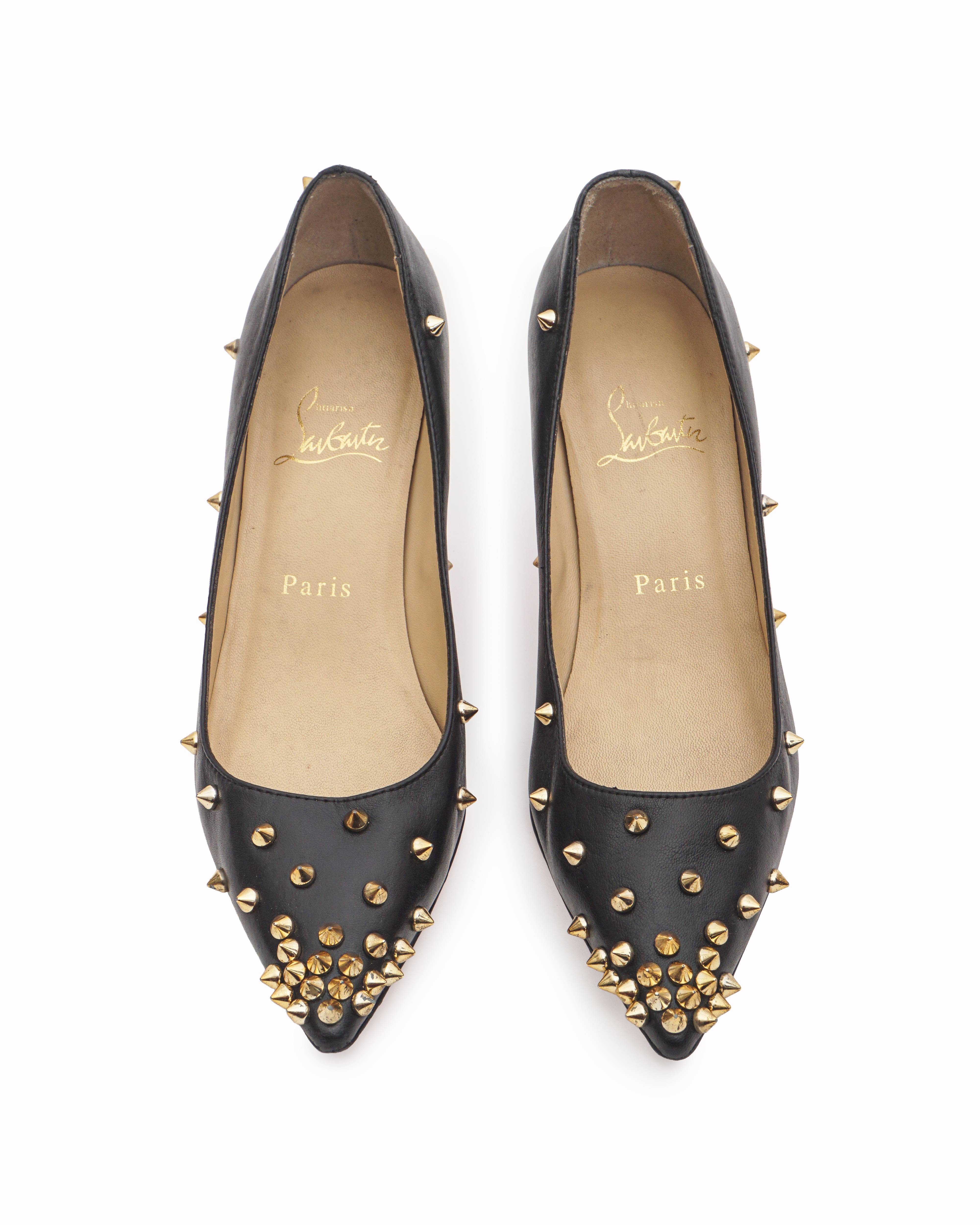 Christian Louboutin Black Leather Gold Pigalle Spikes Pumps