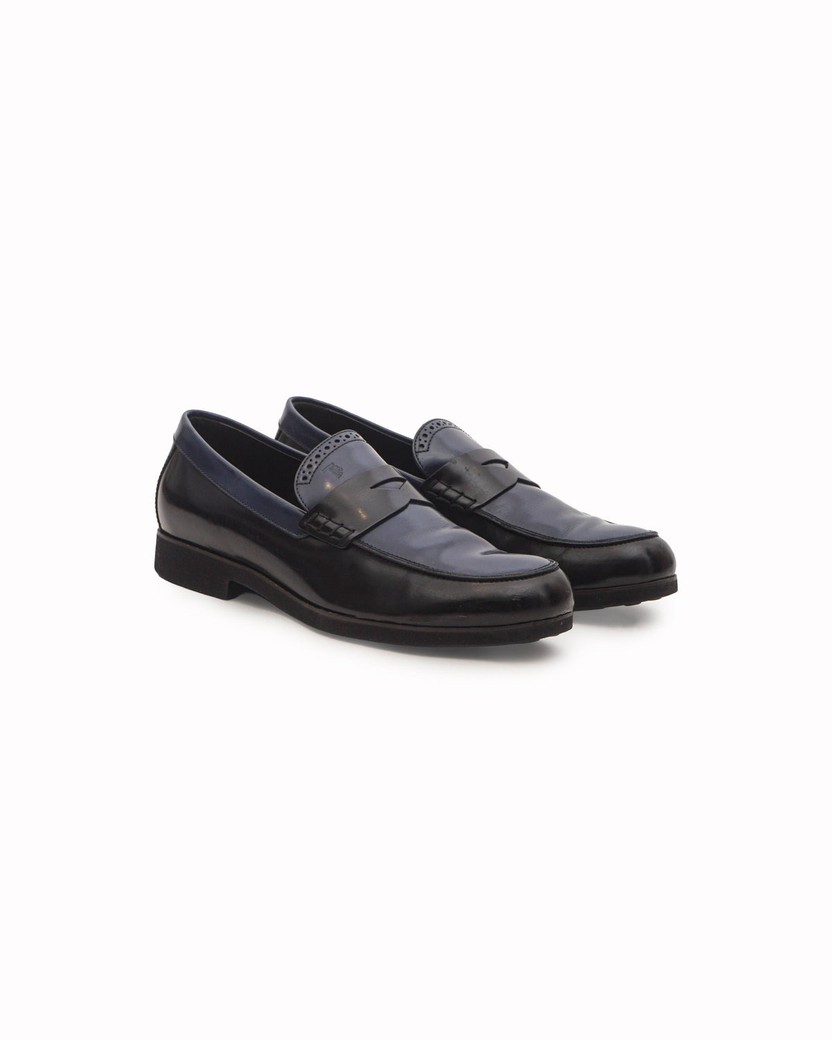 Tod's Two-Tone Blue & Black Leather Penny Loafers
