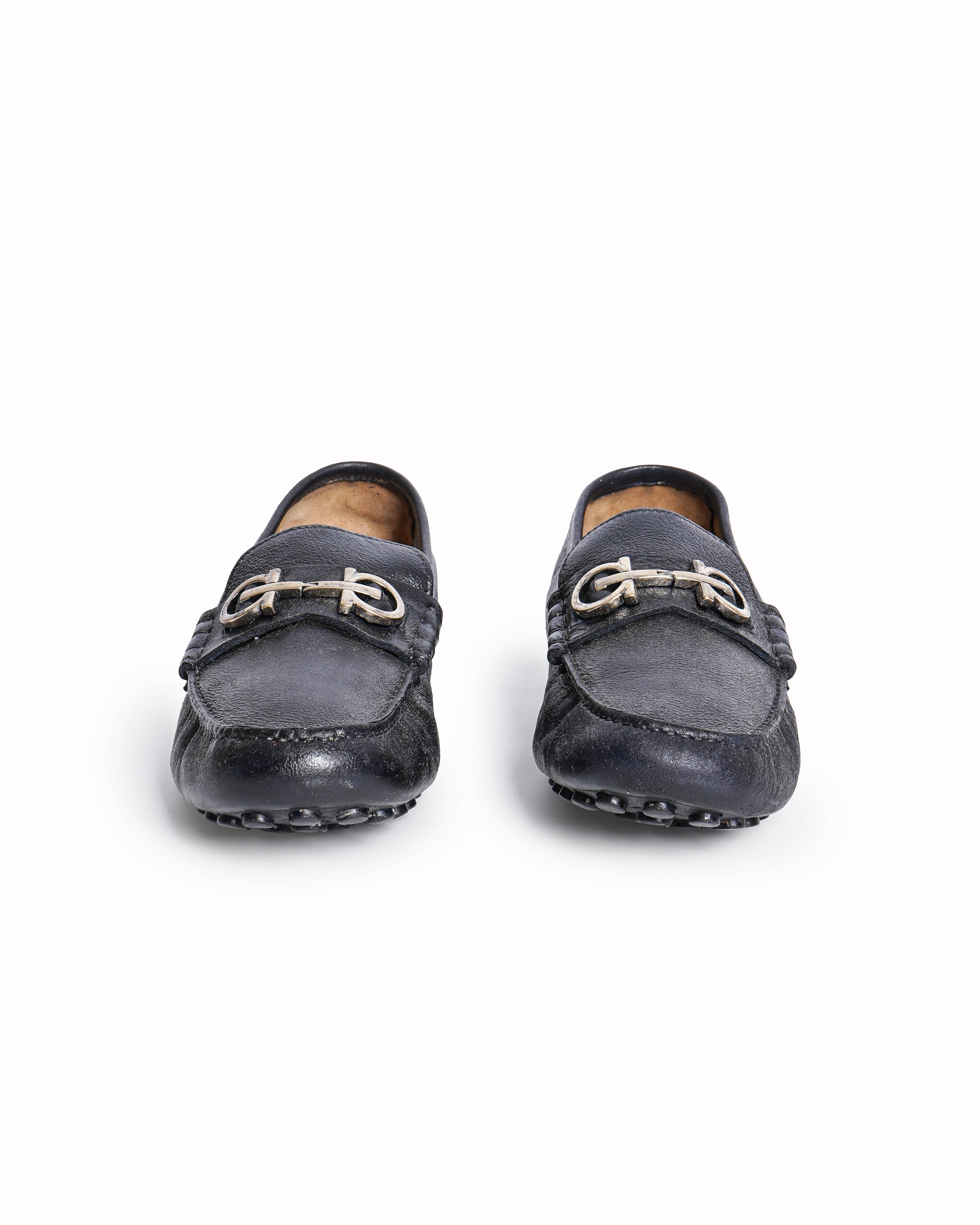Salvatore Ferragamo Black Leather Gancini Loafers
