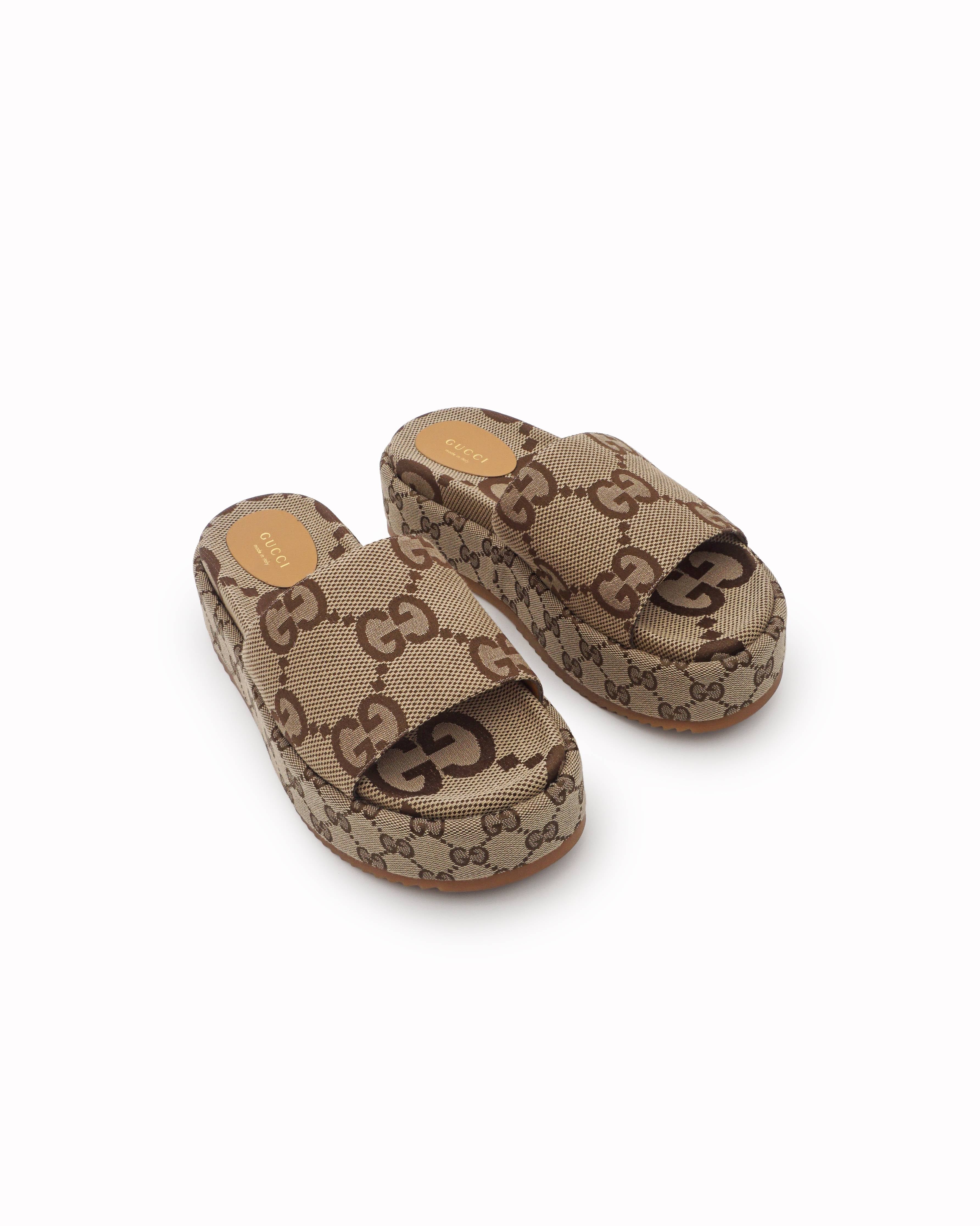 Gucci Jumbo GG Canvas Platform Slides