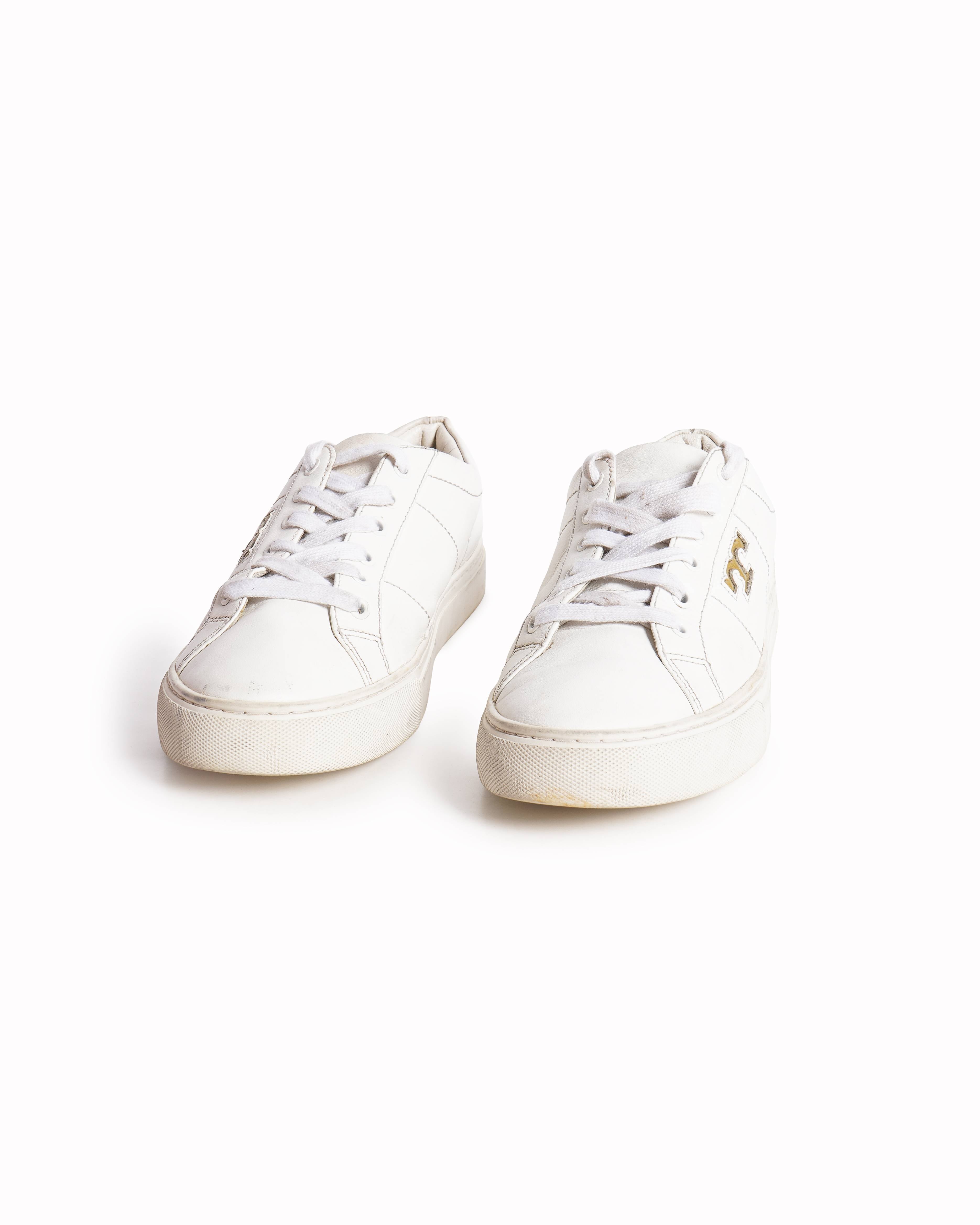 Tory Burch White Leather Low-Top Sneakers