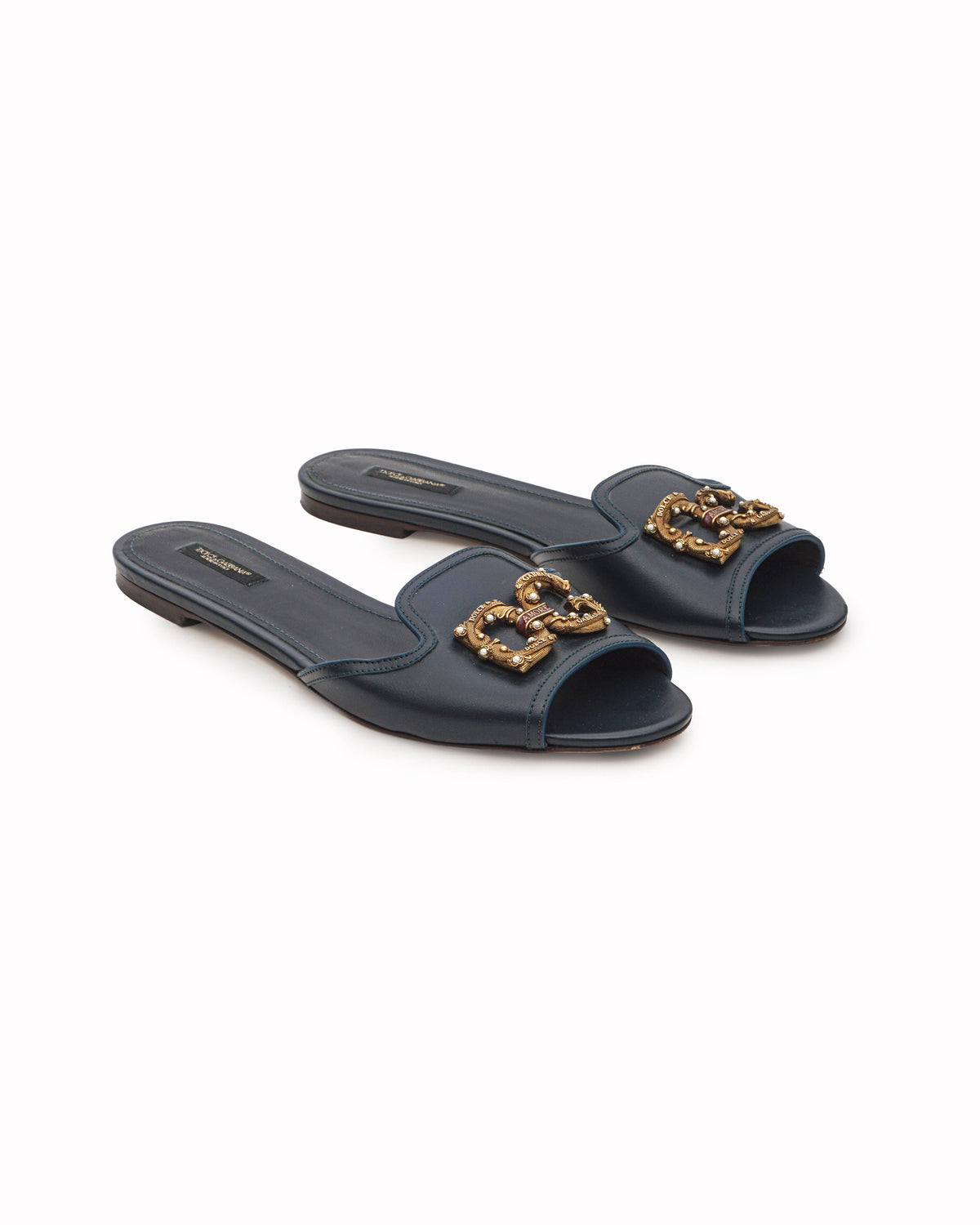 Dolce & Gabbana Ornate DG Logo Embellished Leather Flat Slide