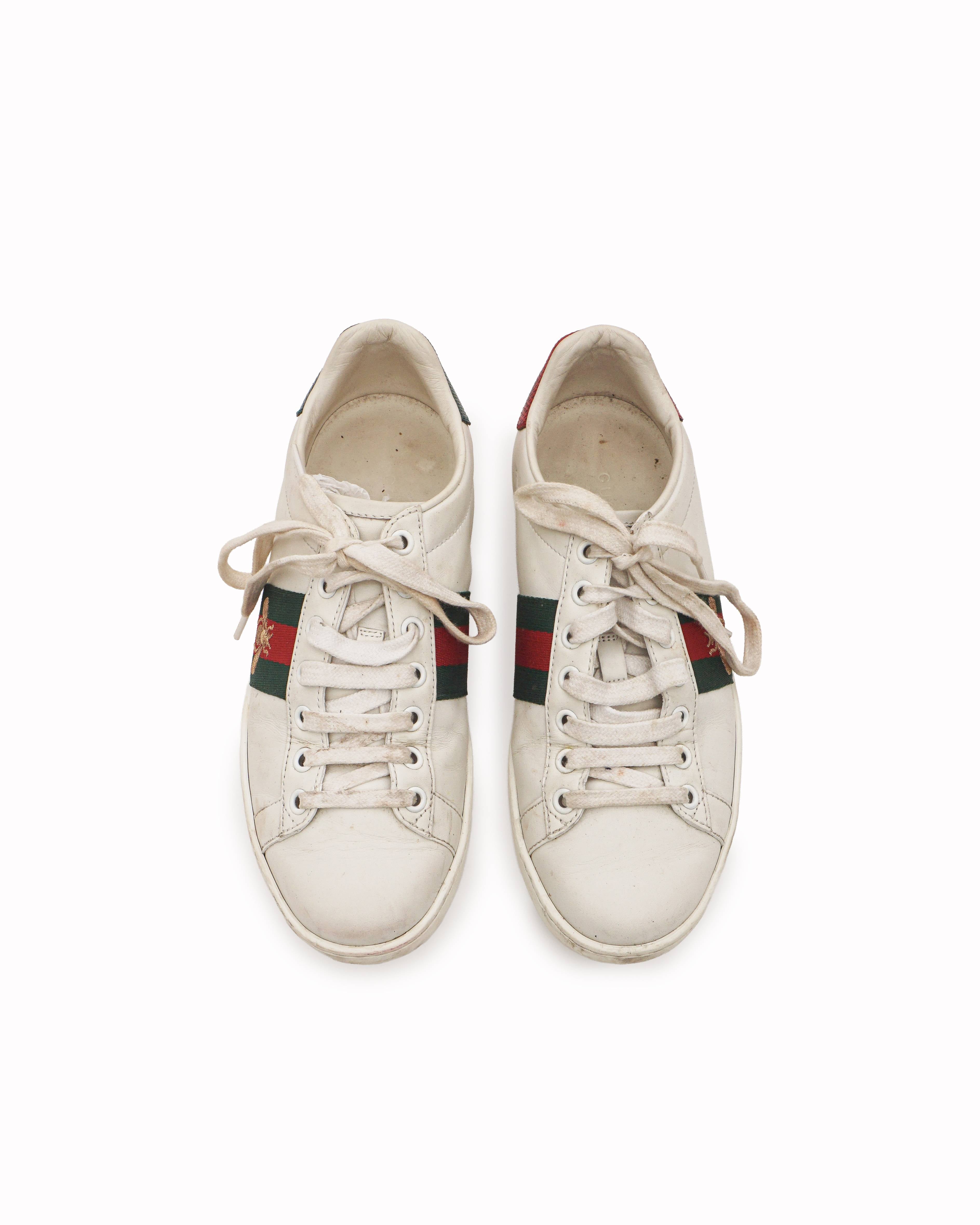 Gucci Ace Embroidered Bee White Leather Sneakers