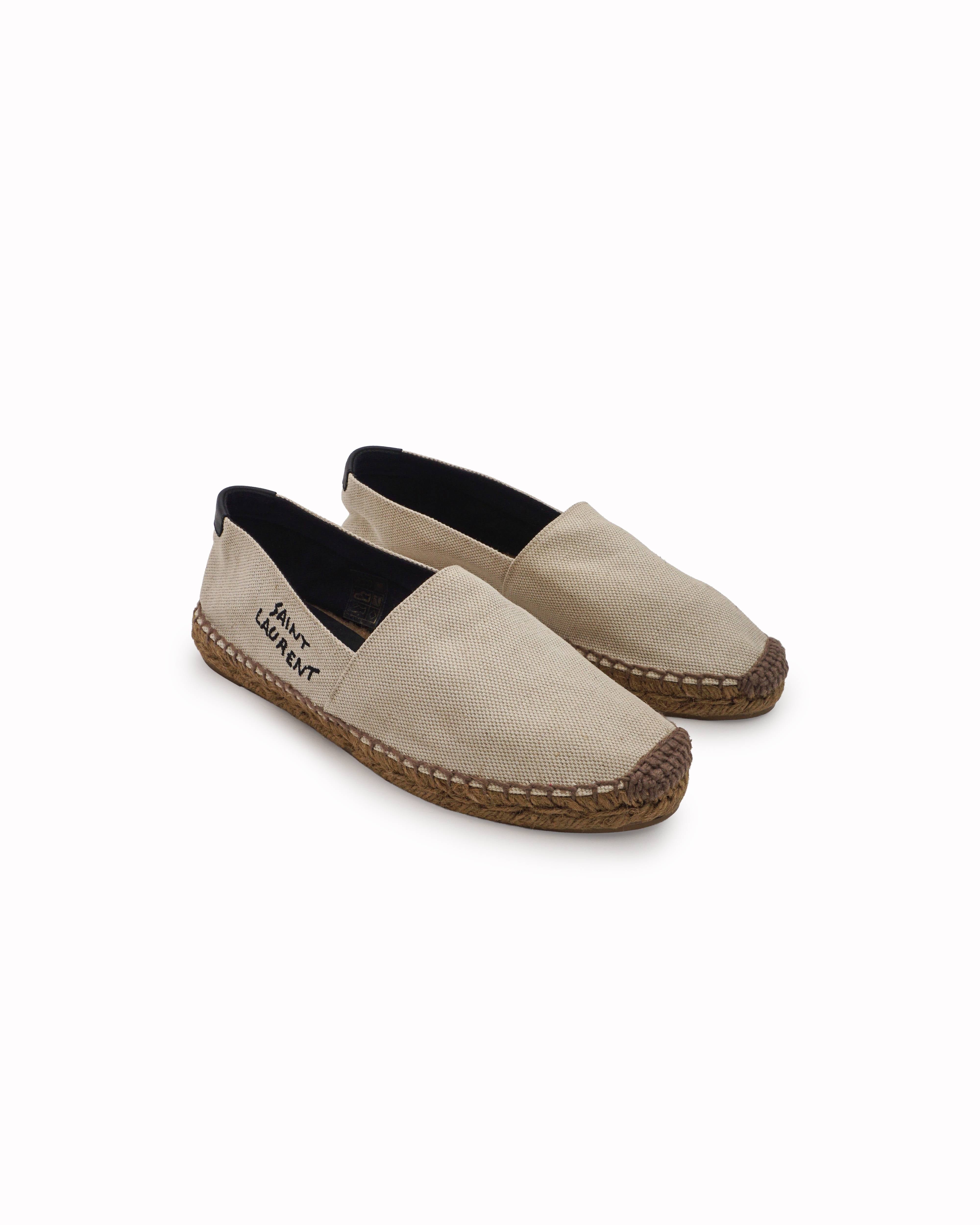 Saint Laurent Cream Canvas Embroidered Logo Espadrilles
