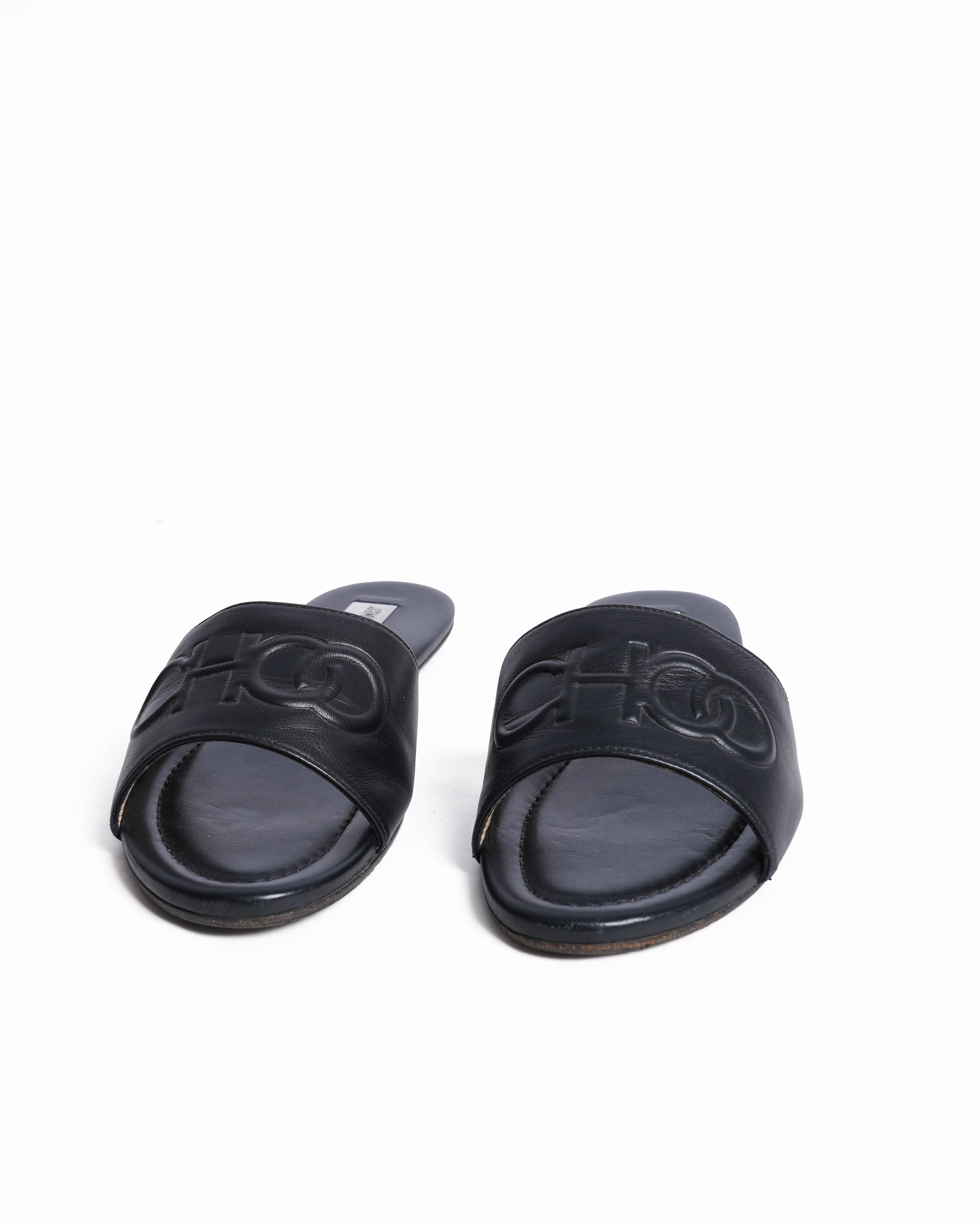 Jimmy Choo Embossed Leather Flats In Black