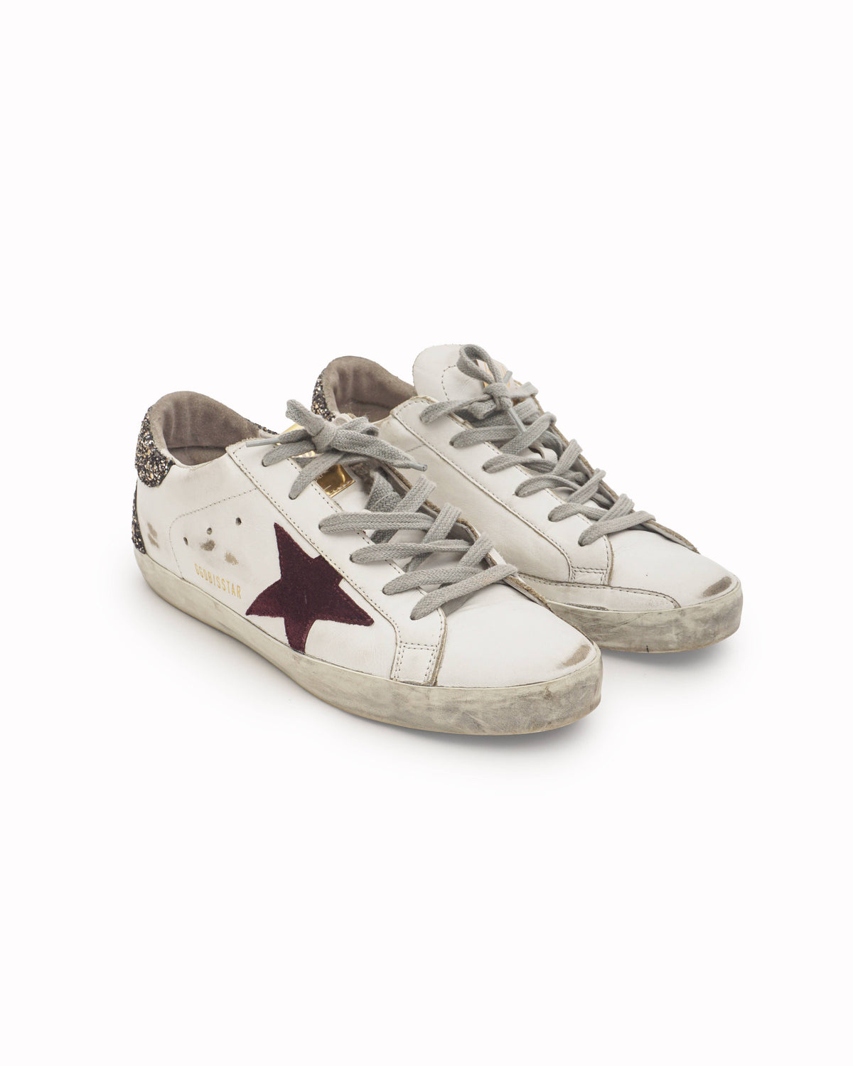 Golden Goose White Leather Superstar Sneakers Burgundy Star
