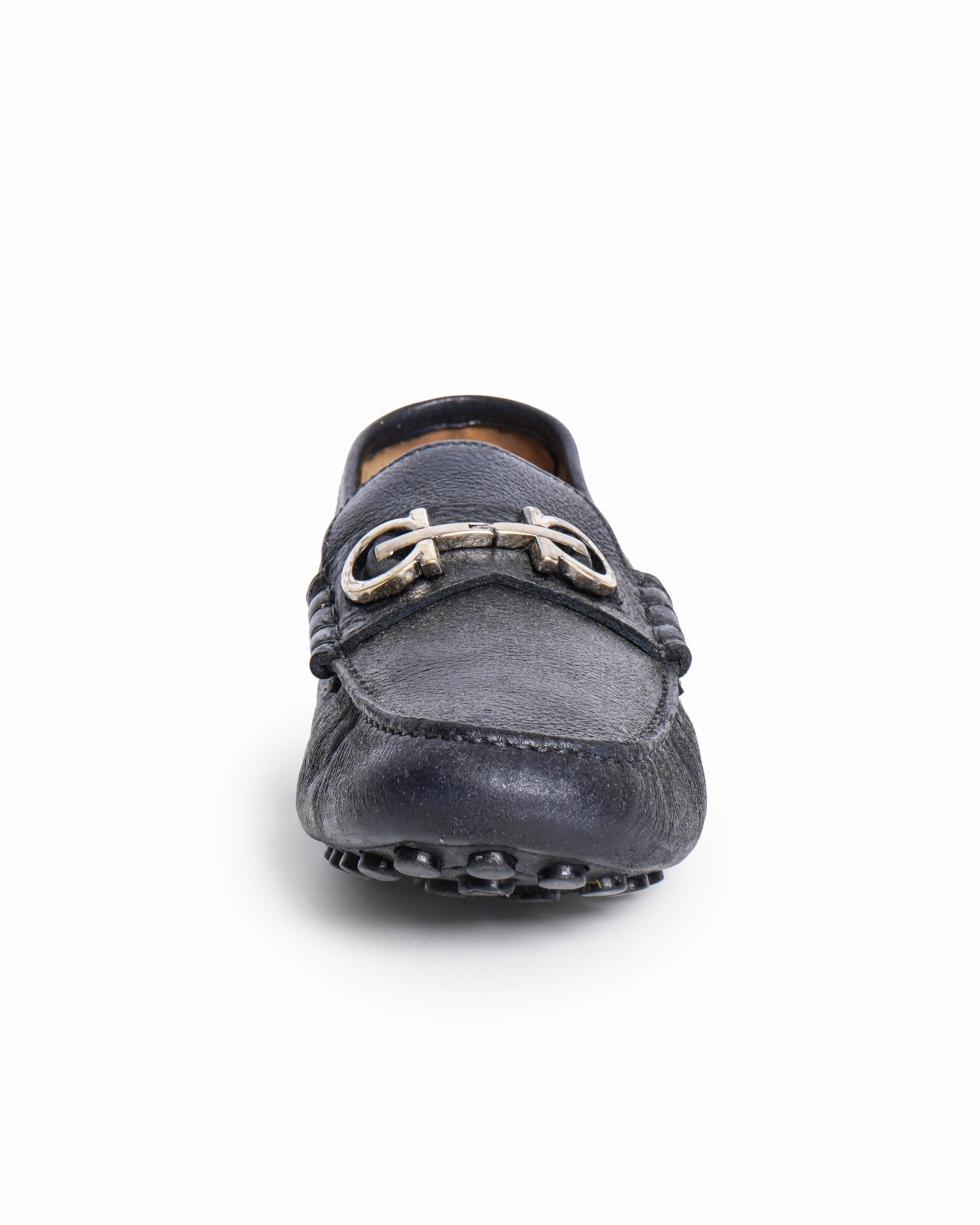 Salvatore Ferragamo Black Leather Gancini Loafers