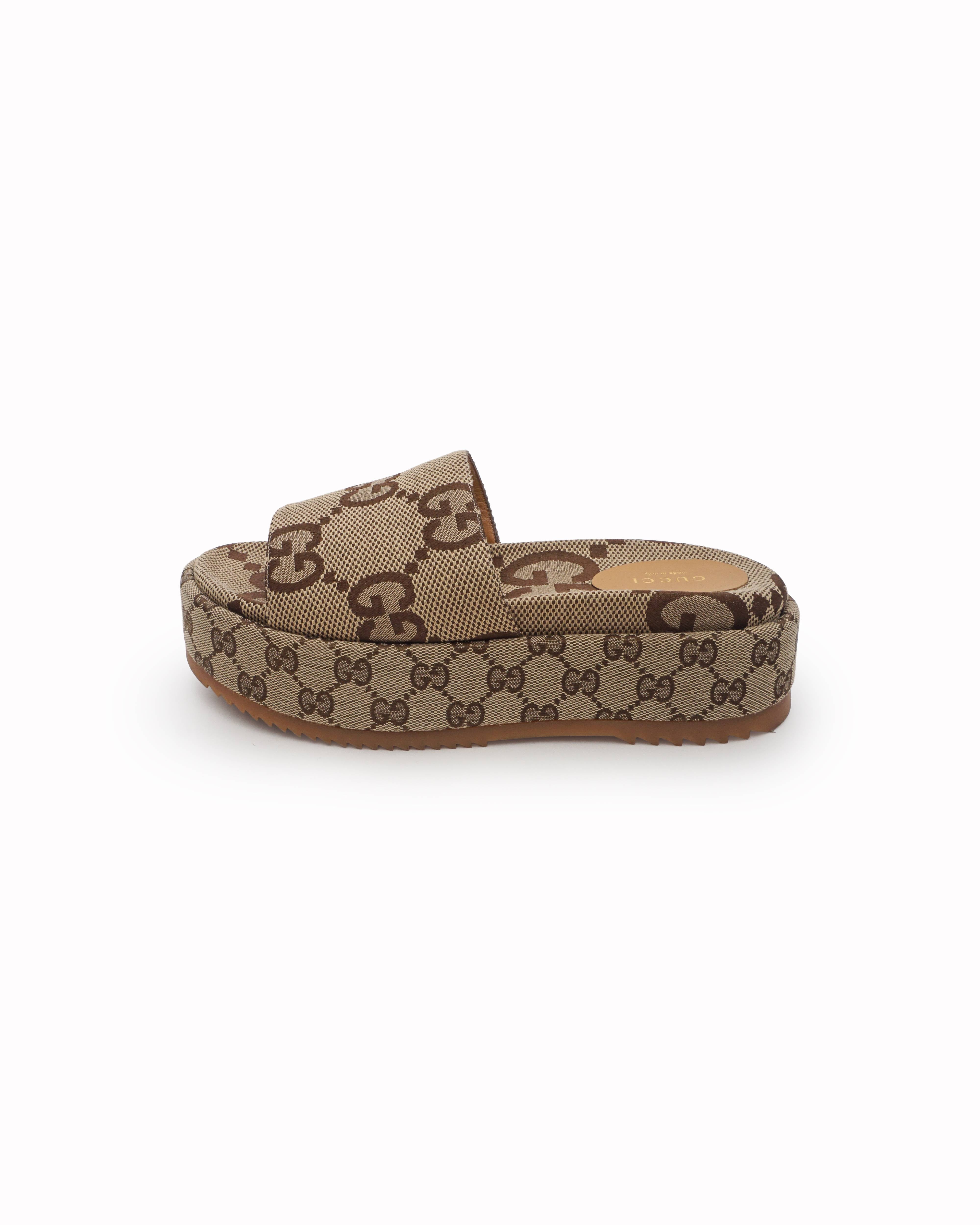 Gucci Jumbo GG Canvas Platform Slides