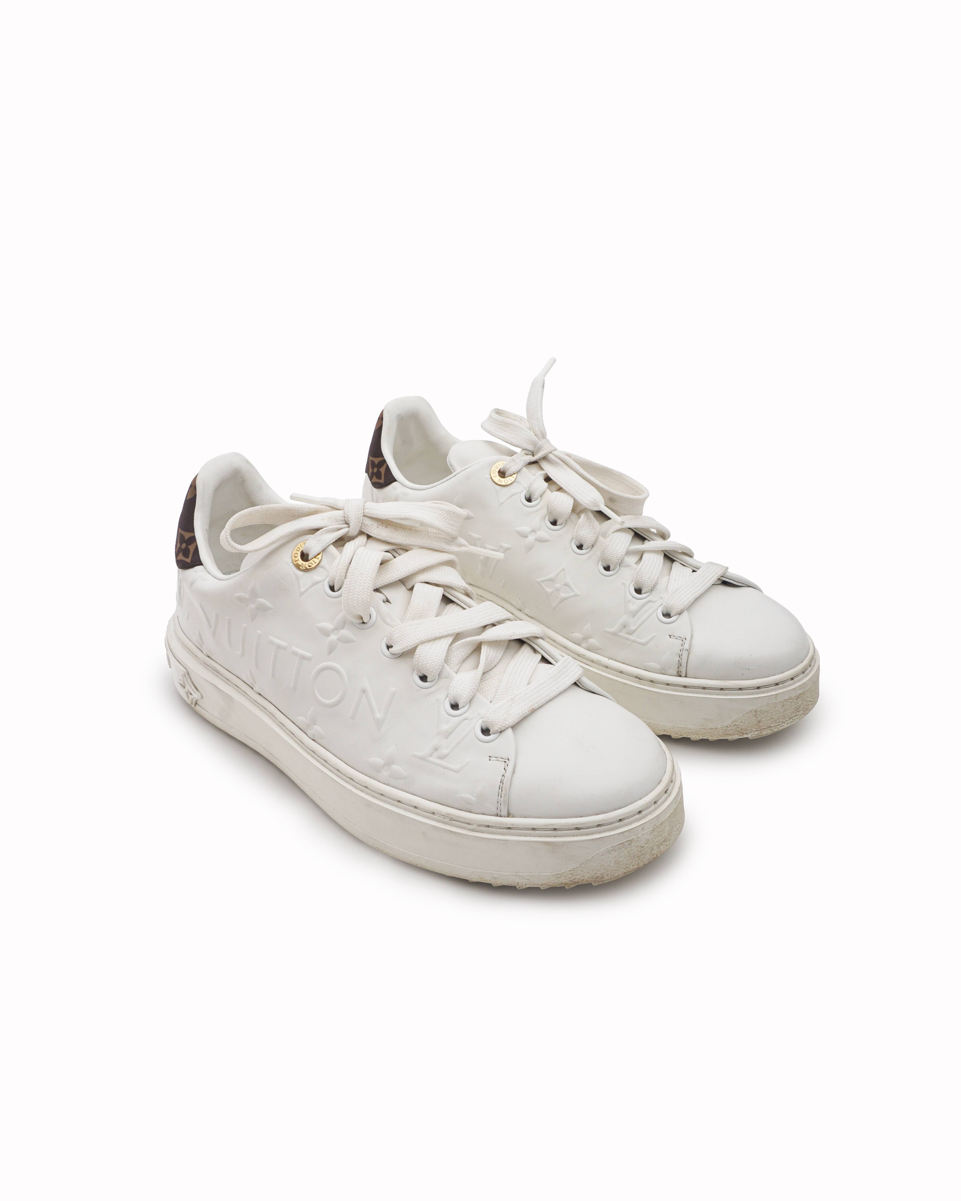 Louis Vuitton White Leather Debossed Monogram Time Out Sneakers