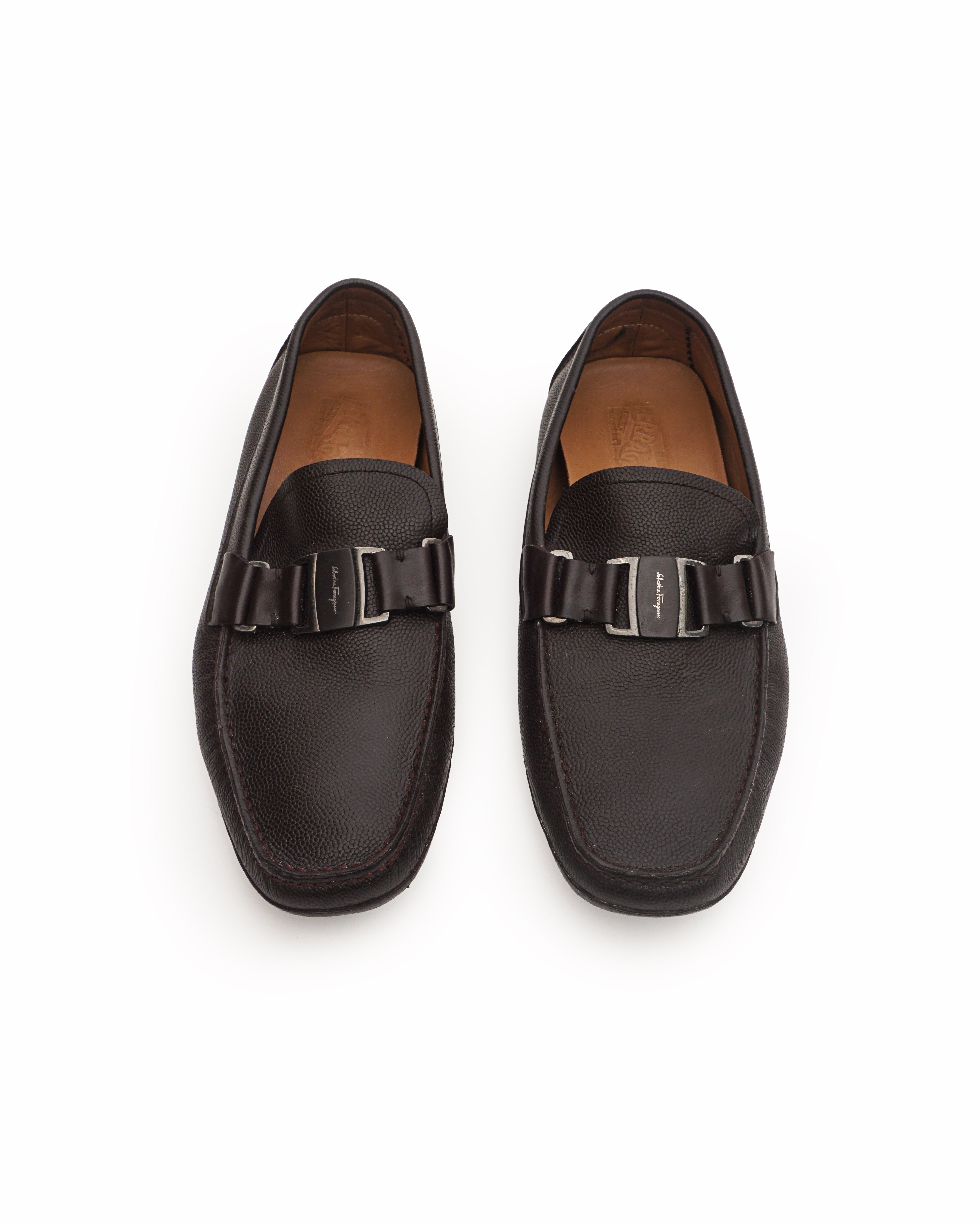 Salvatore Ferragamo Dark Brown Leather Parigi Gancini Drivers